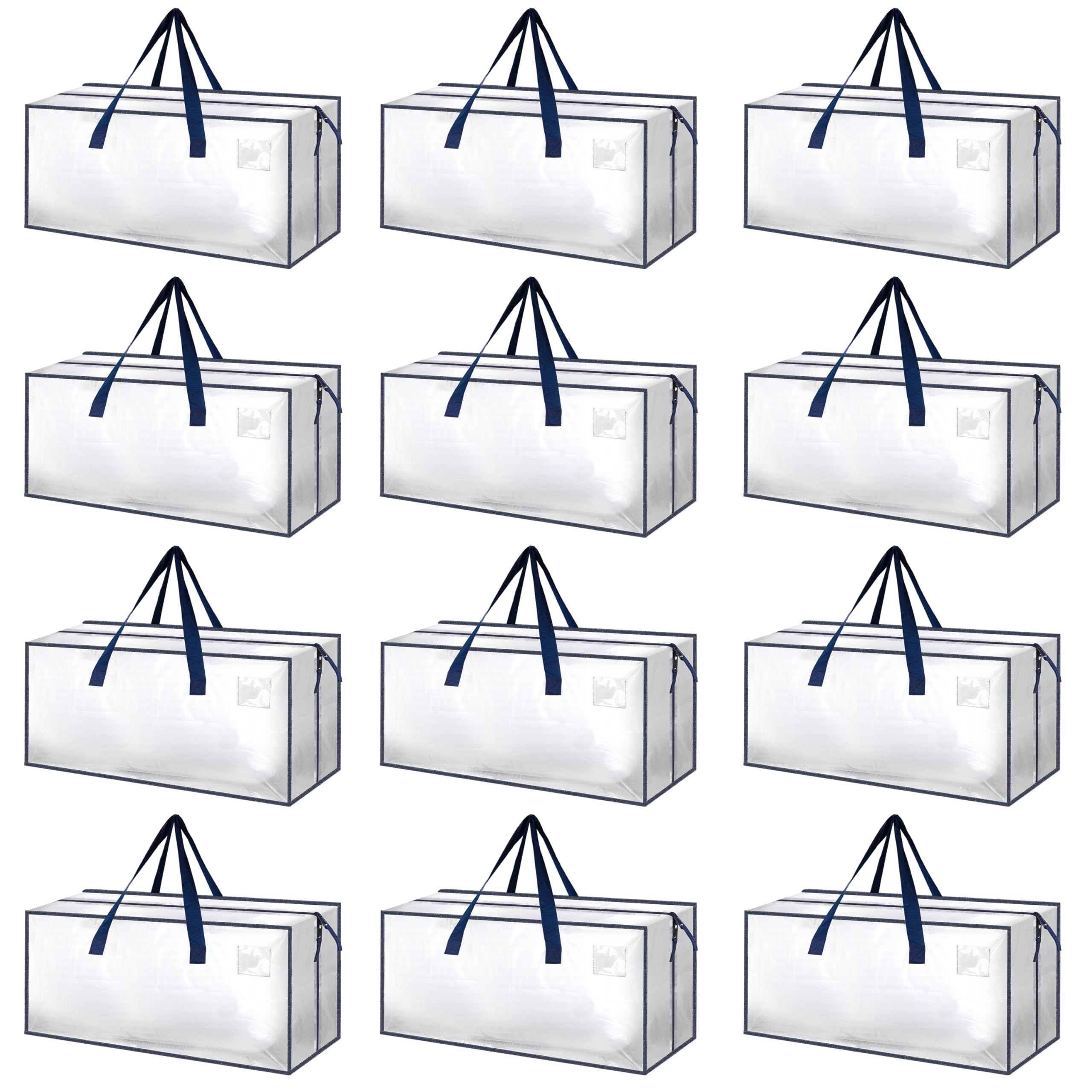 HealSmart 12 Pack Extra Large Moving Bags with Zippers & Handles - Heavy Duty Storage Totes for College Dorm, Home Organization & Moving - Clear Plastic Storage Boxes for Clothes, Bedding & Essentials