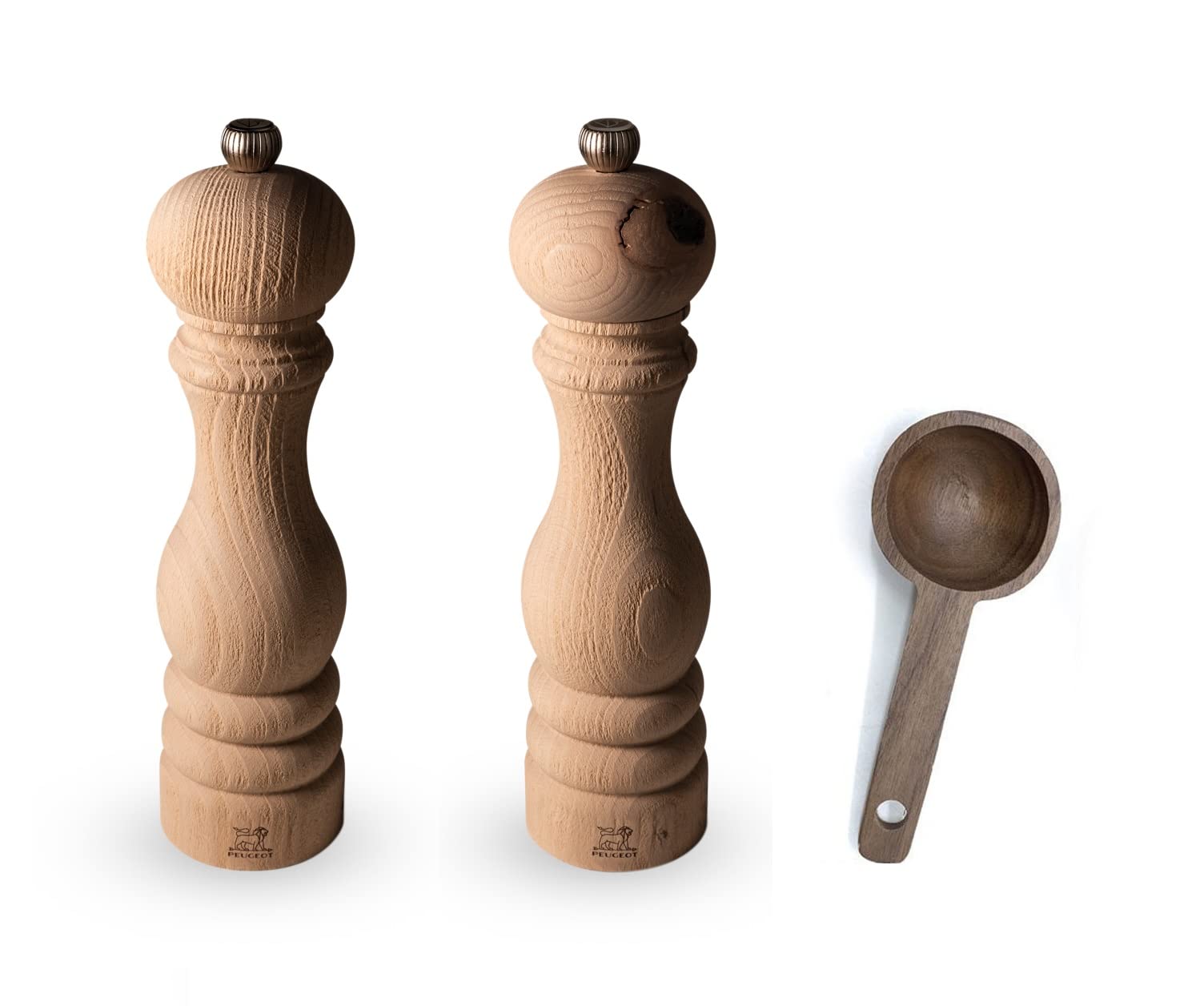 Peugeot Paris Nature 9 Inch Salt and Pepper Mill Set with Wooden Scoop - Premium Stainless Steel Grinders for Kitchen, Dining Table & Gift Giving