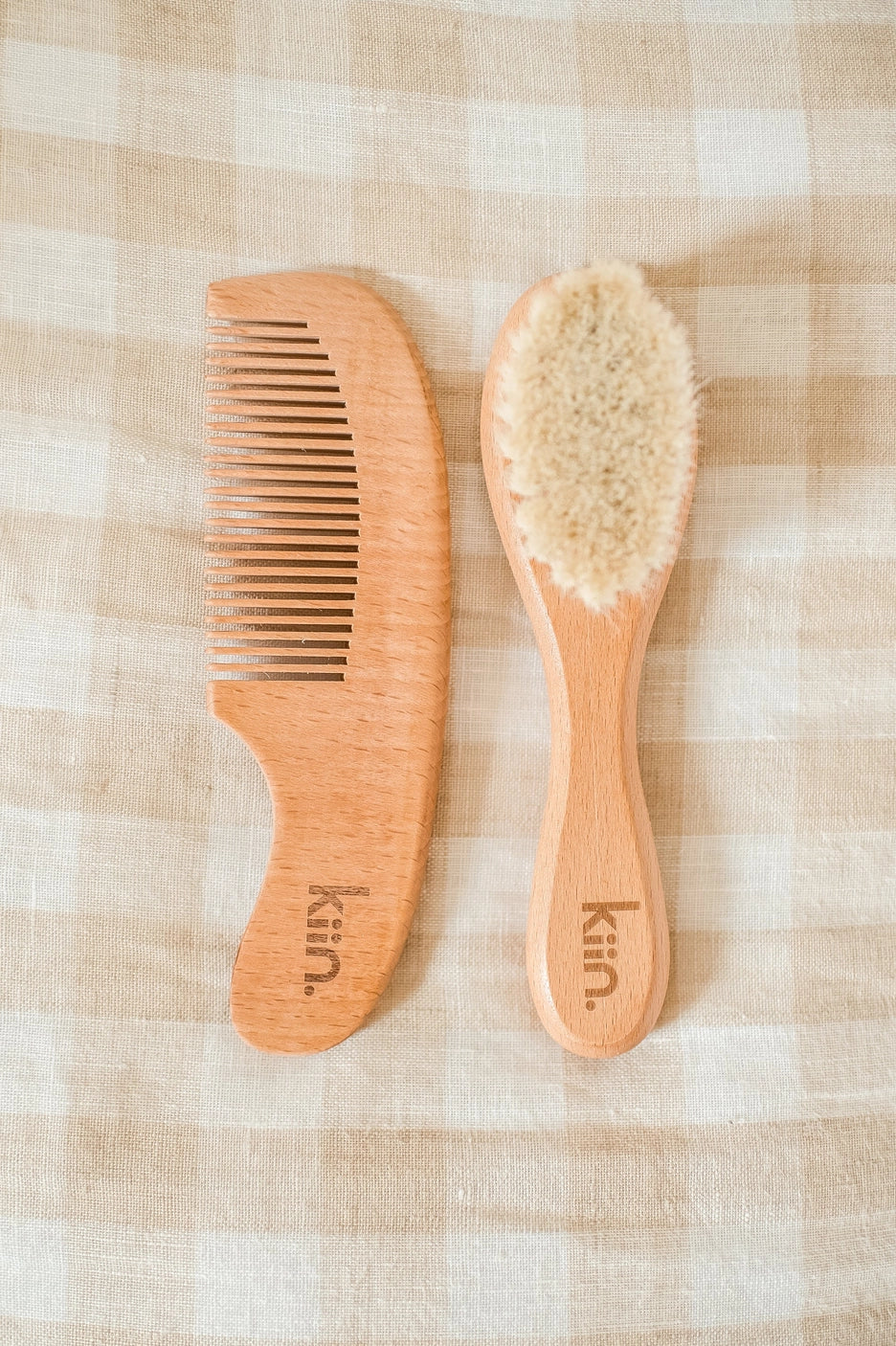Kiin Natural Wooden Baby Hair Brush & Comb Set - Gentle Newborn Grooming Kit for Soft Hair Care - Perfect for Daily Use, Baby Showers & Gifts