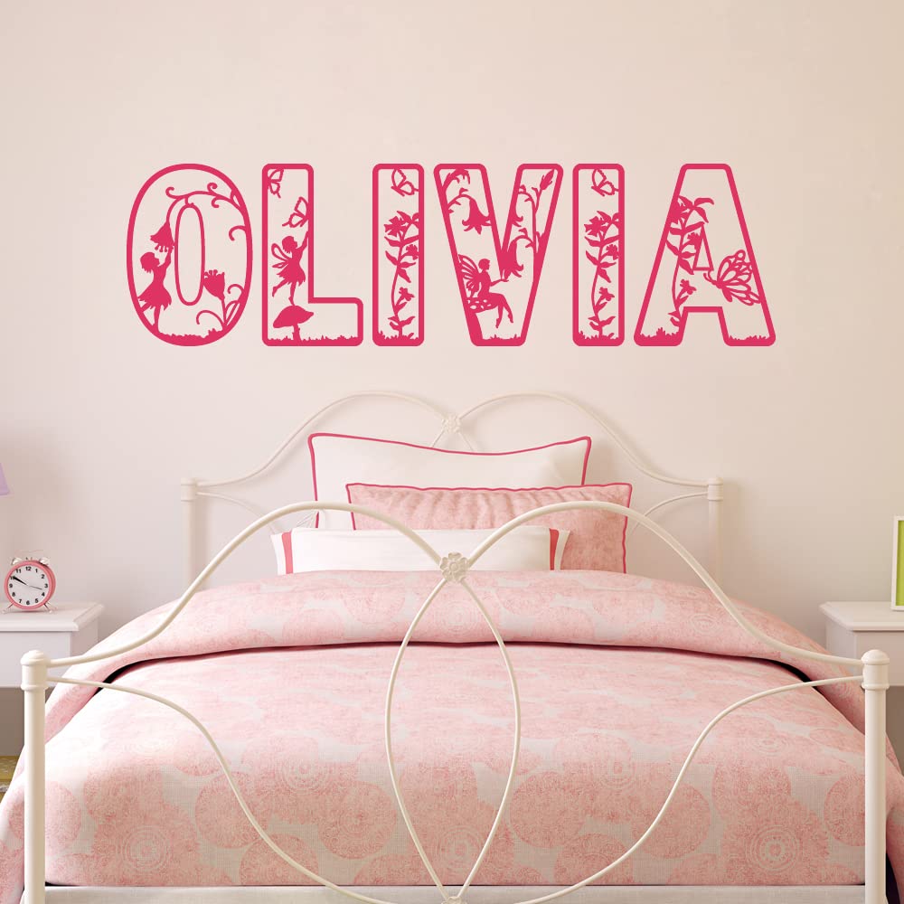 Custom Name Fairy Vinyl Wall Decal Sticker - Butterfly Flower Theme Nursery Decor for Girls' Bedroom | Perfect for Kids Room, Playroom & Baby Shower Gifts