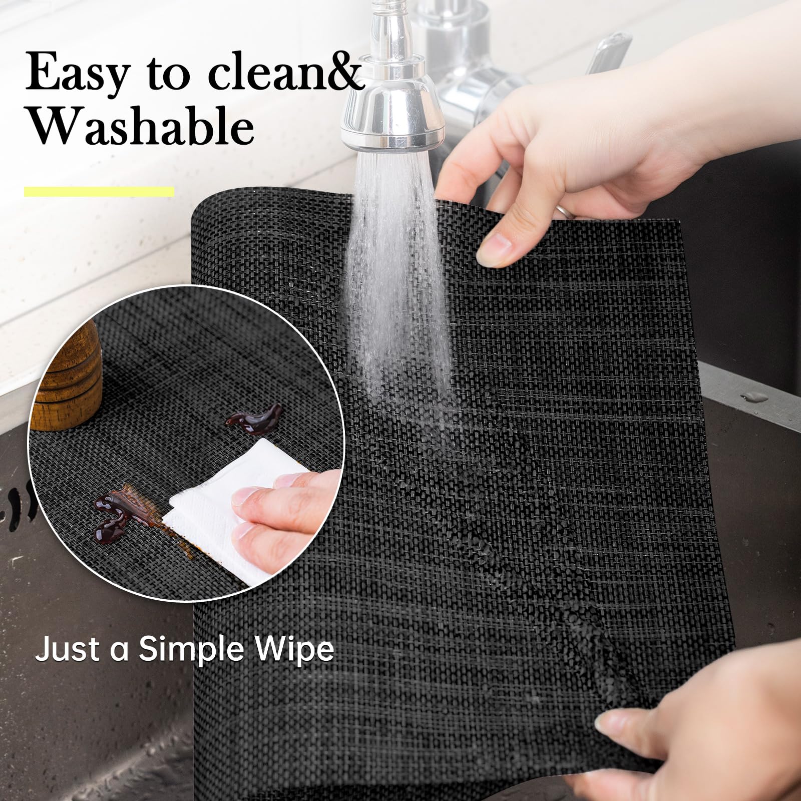 Washable Vinyl Placemats Set of 4 - PVC Woven Table Mats for Indoor & Outdoor Dining (Black) | Perfect for Kitchen, Patio, Picnic & Restaurant Use
