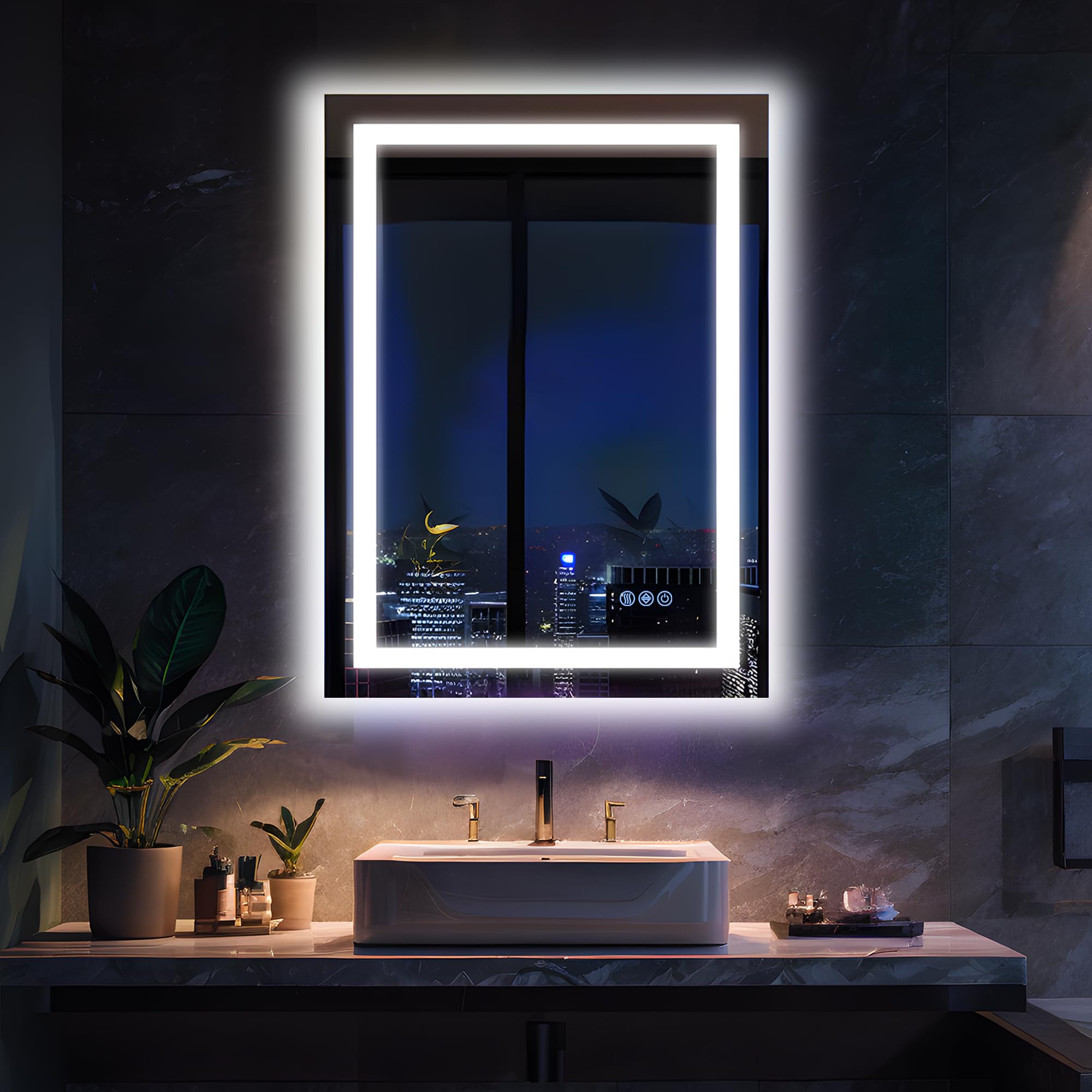 Antok 20x28 LED Bathroom Mirror with Lights - Anti-Fog, Dimmable for Vanity Makeup