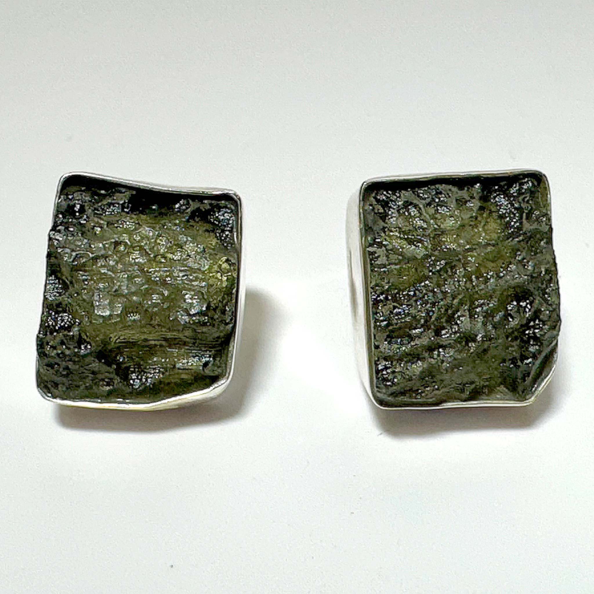 Natural Moldavite Rough Square Earrings – Handmade Czech Green Gemstone Jewelry for Women – Perfect for Boho, Spiritual & Healing Energy