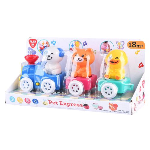 Interactive Pet Toy Train for Dogs & Cats - Automatic Motion & Sound - Fun Playtime for Indoor & Outdoor Use - B/O Pet Express