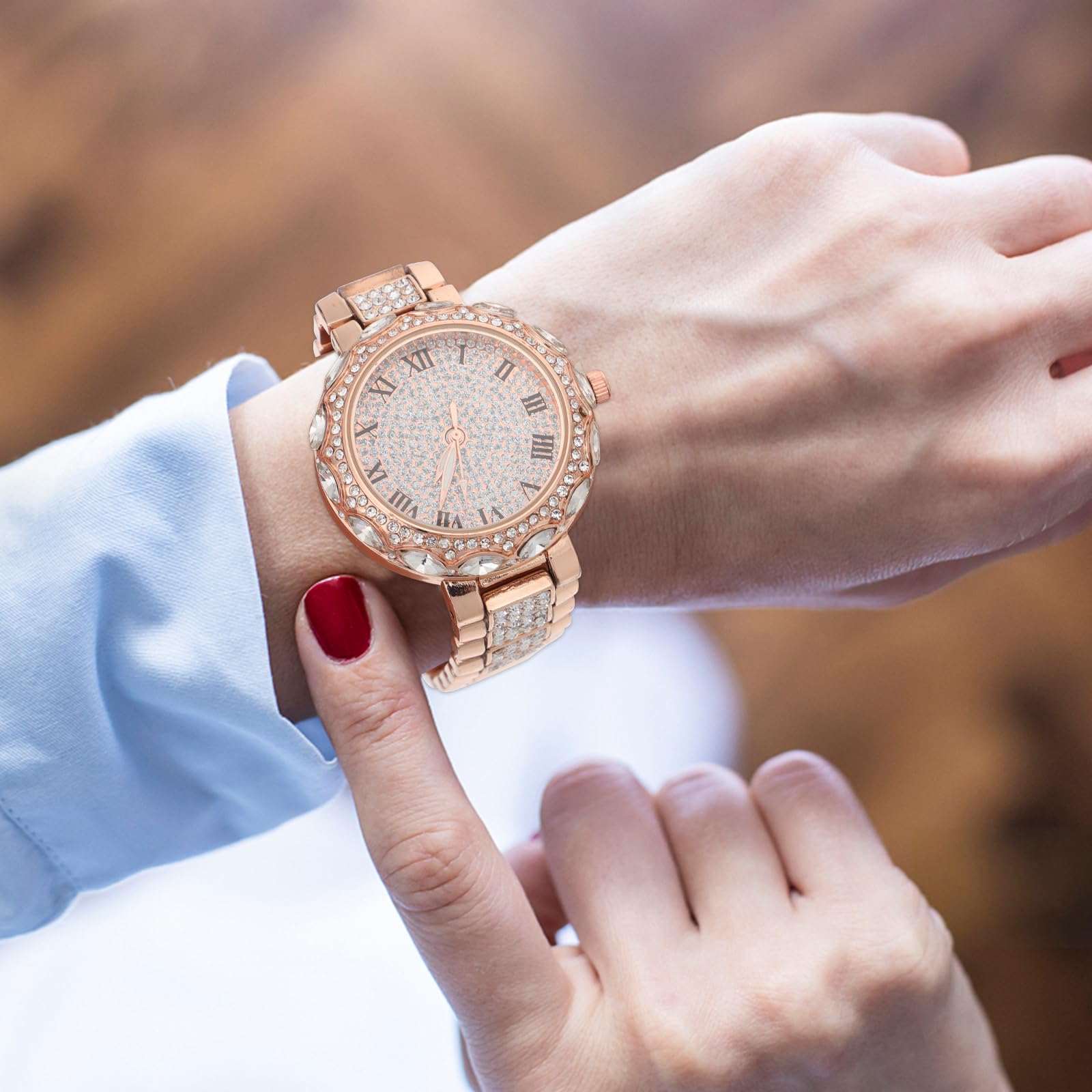 Hemobllo Elegant Rose Gold Ladies Watch - Luxury Rhinestone Iced Wristwatch for Women, Perfect Business & Formal Wear Accessory, Ideal Gift for Girls and Women