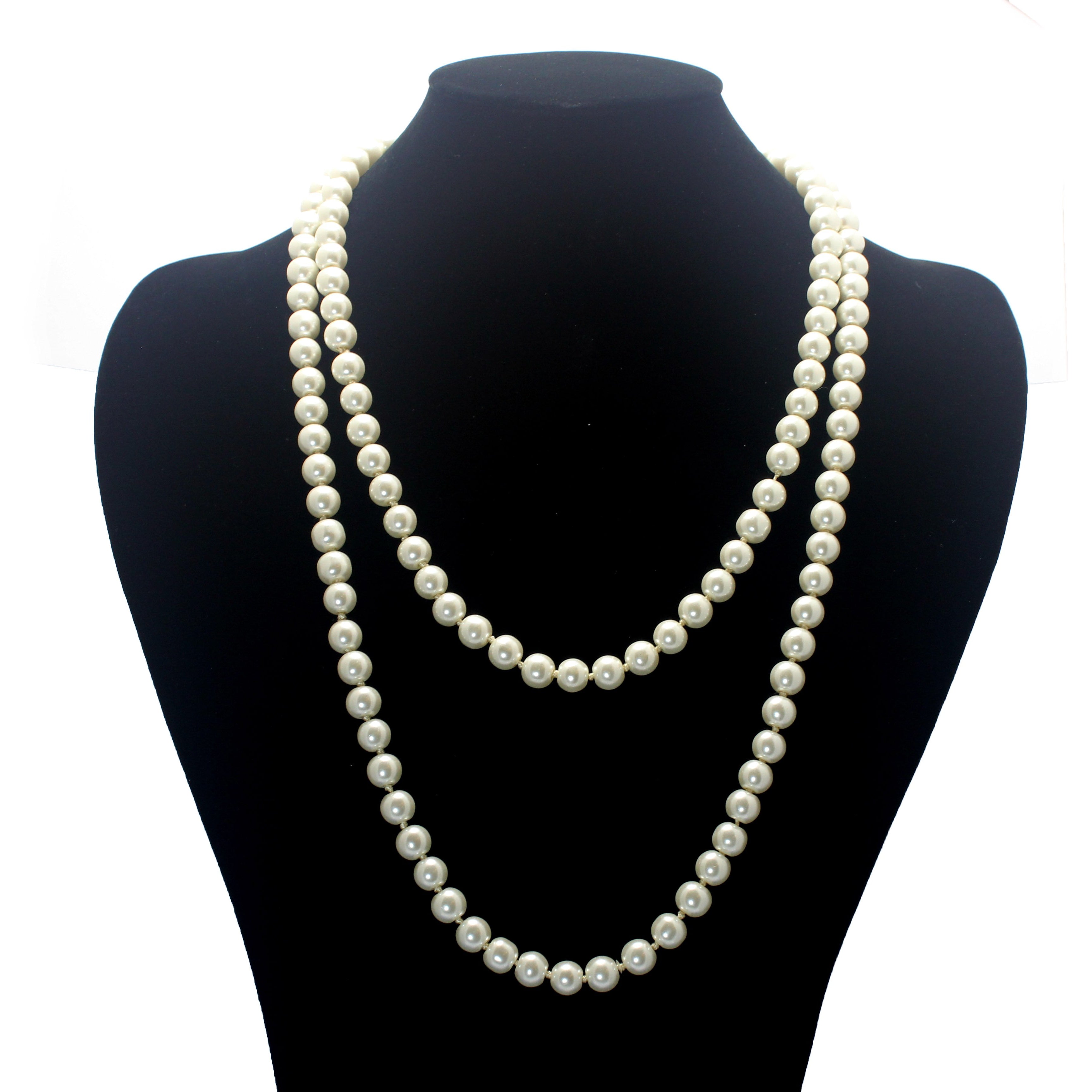 60 Knotted Long Pearl Necklace for Women - Elegant White Cultured Pearls Jewelry Gift for Bridal, Party & Special Occasions