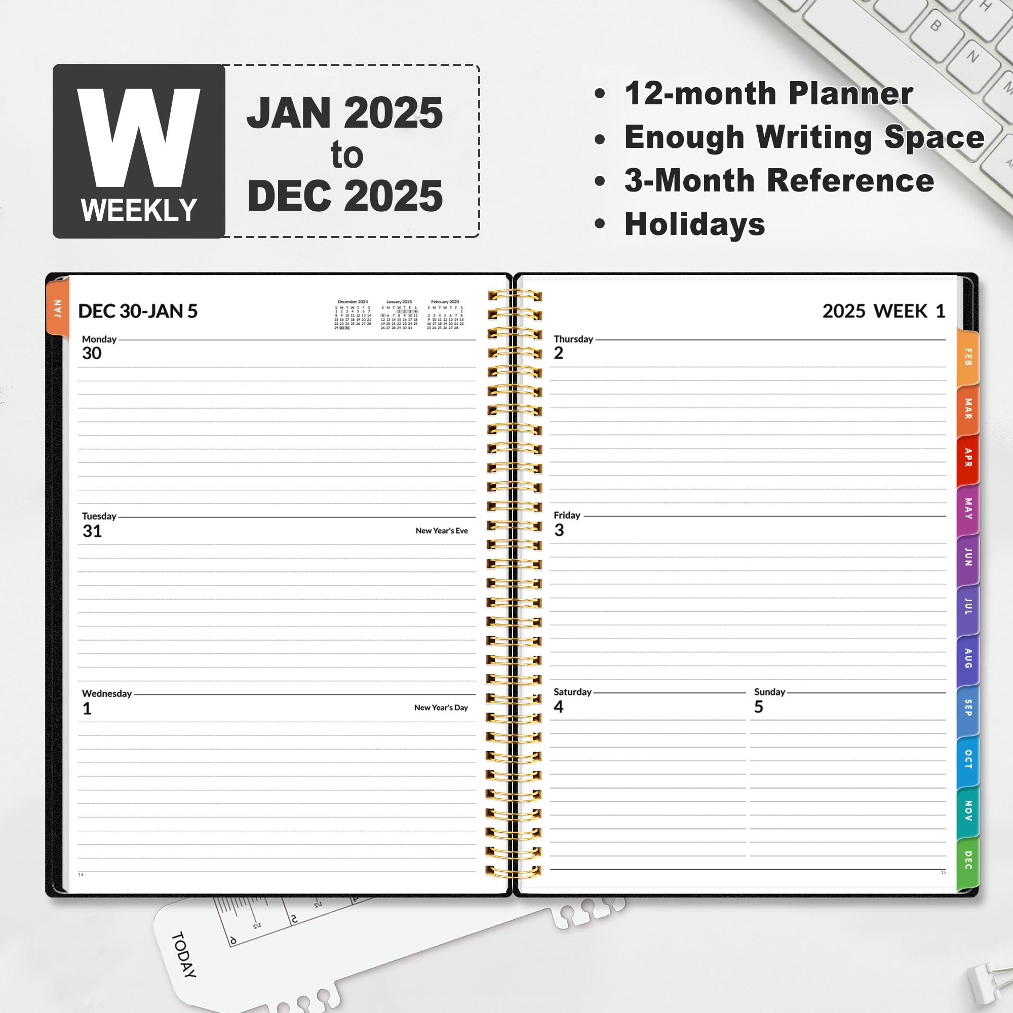 **SUNEE 2025 Weekly & Monthly Planner - Jan 2025 to Dec 2025, 8.5