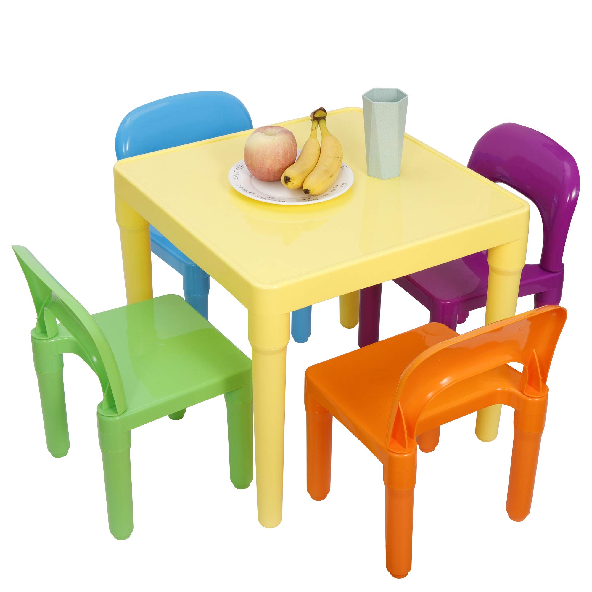 ZENY Kids Plastic Table and 4 Chairs Set - Colorful Playroom Furniture for Reading, Training, Arts & Crafts | Perfect for Toddler Activities, Preschool Learning & Home Play Area