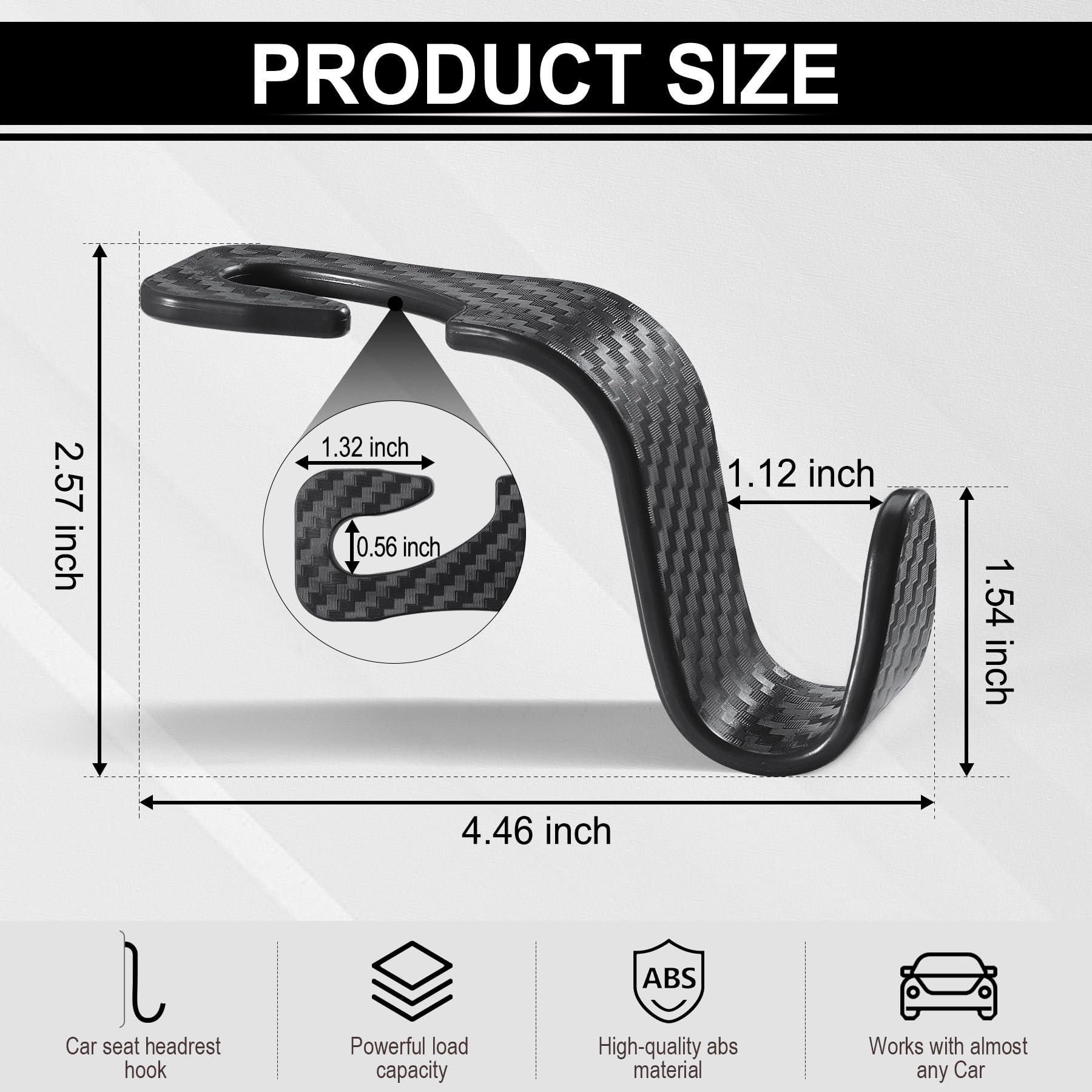 LivTee 4-Pack Car Purse Hooks - Universal Auto Seat Headrest Hangers for Coats, Umbrellas, Groceries & Shopping Bags - Durable Carbon Fiber Black Organizer - Perfect for Road Trips, Commuting & Daily Errands