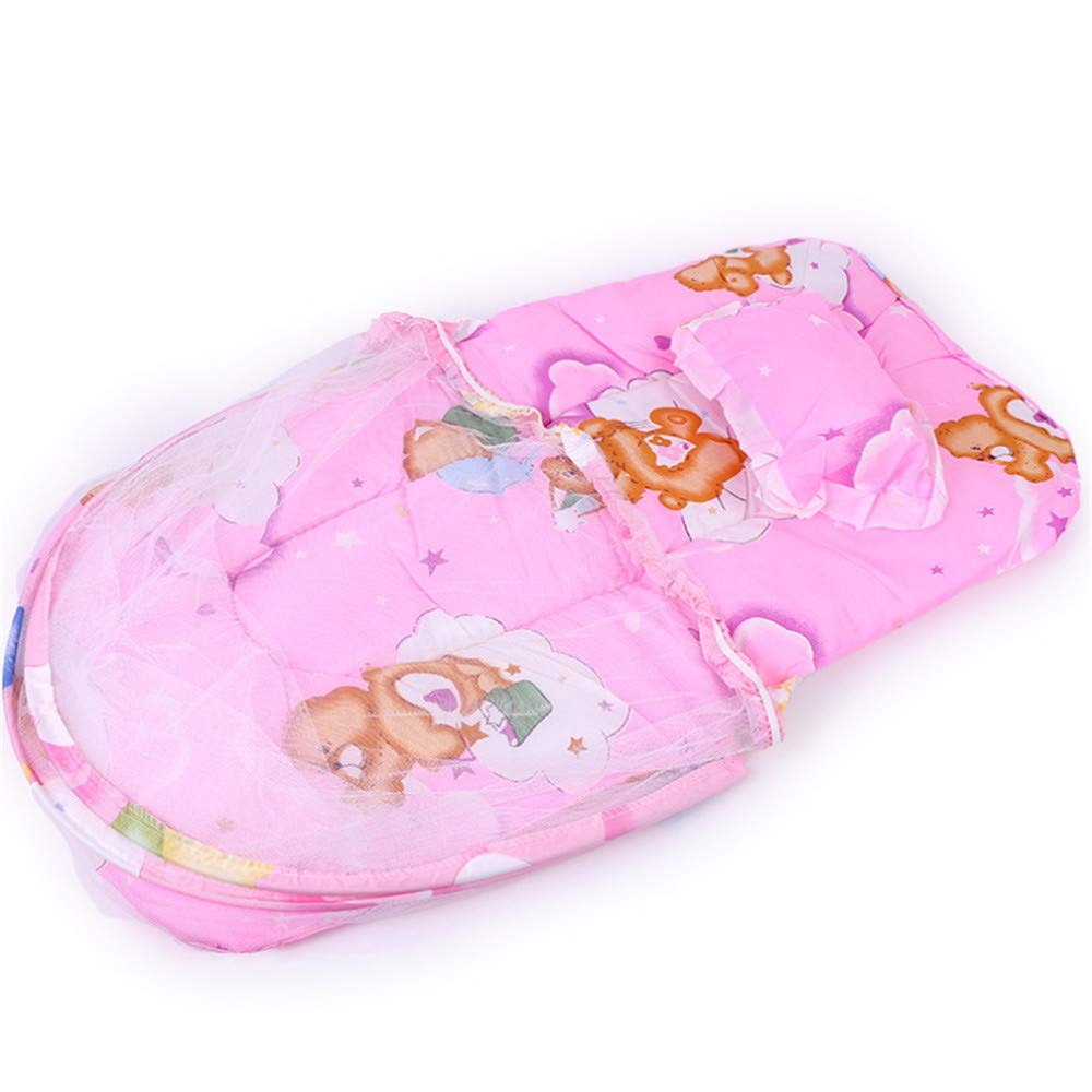 Portable Baby Mosquito Net - MOLLG Travel Crib with Mosquito Net Pad | Lightweight Pop Up Baby Tent & Travel Bed for Infants (Pink) | Perfect for Outdoor Camping, Beach Trips & Indoor Napping