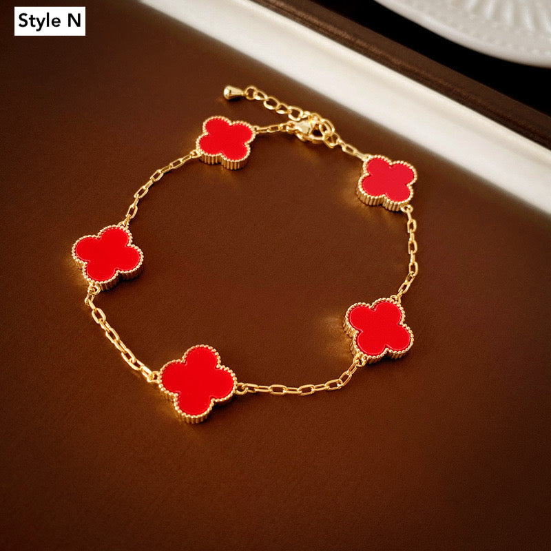 14K Gold Lucky Pink Clover Charm Bracelet for Women - Elegant Four Leaf Clover Jewelry Gift for Birthday, Anniversary & Good Luck | Perfect for St. Patrick's Day, Everyday Wear & Special Occasions