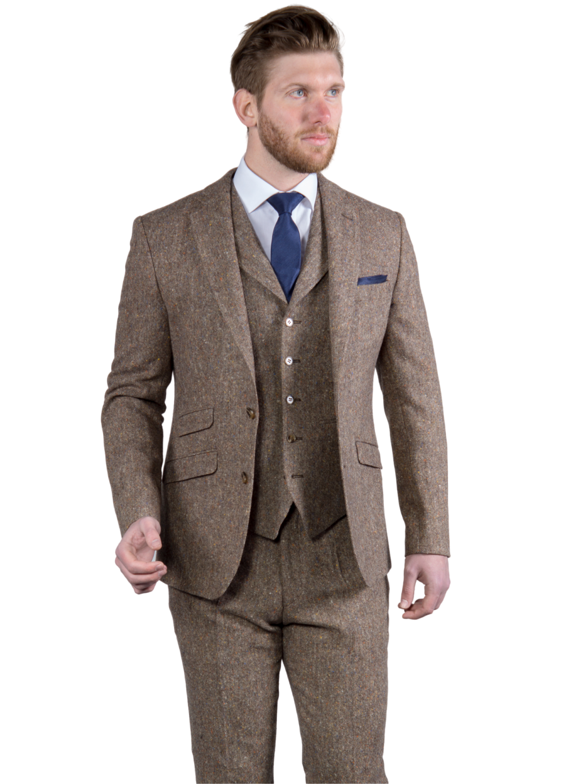 Brown Donegal Tweed 3-Piece Suit | 100% Wool Men's Suit | Elton by Torre | Perfect for Weddings, Business Meetings & Formal Events
