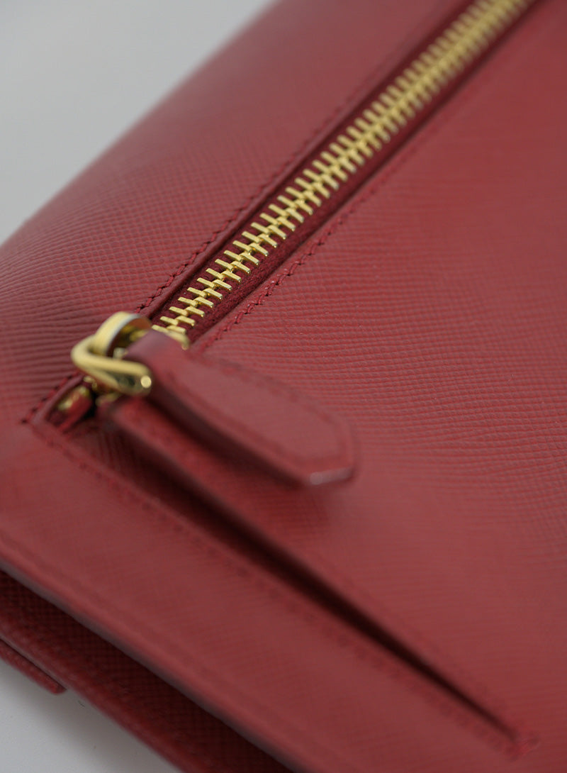 Prada Saffiano Leather Pochette Handbag in Red - Elegant Clutch for Women, Perfect for Parties, Weddings & Evening Events