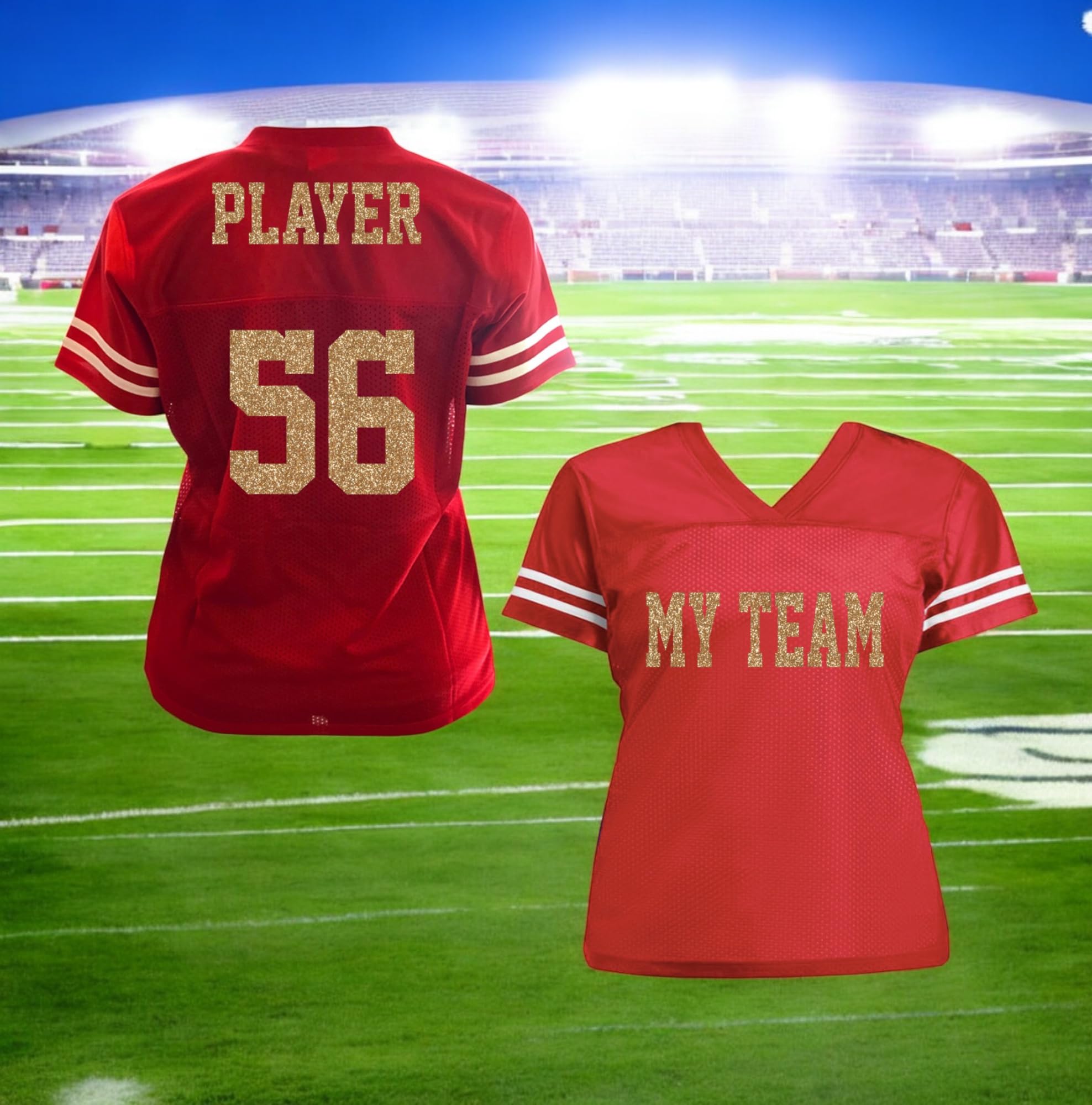 Customizable Glitter Football Jersey Shirt - Royal Blue & White Team Uniform for Sports Games, Fan Events & Cosplay