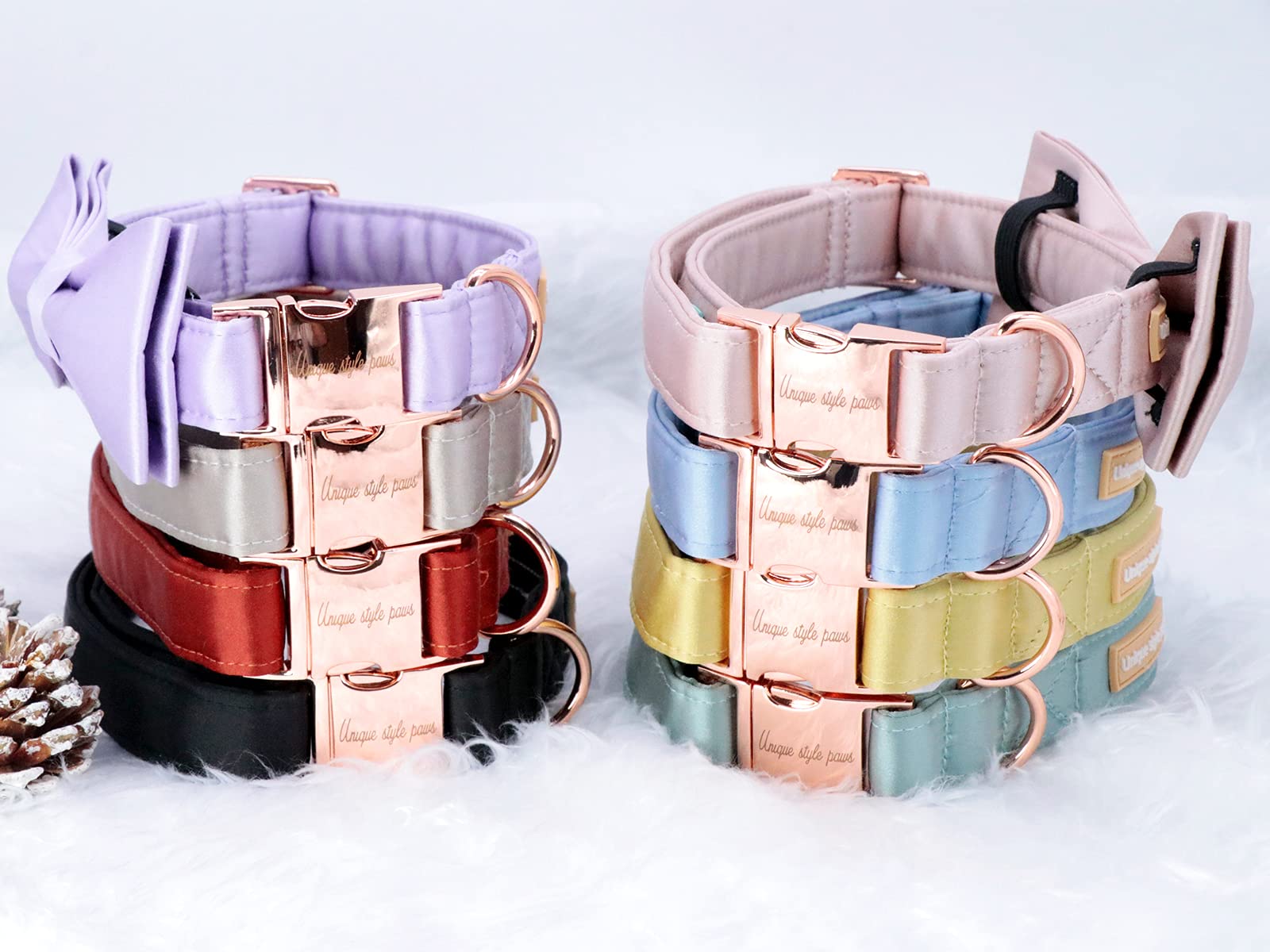 Unique Style Paws Dog Collar - Christmas Silk Pet Collar with Adjustable Bow Tie - Soft Comfortable Collar Gift for Small Dogs (Male & Female) - Perfect for Holiday Parties & Pet Photos