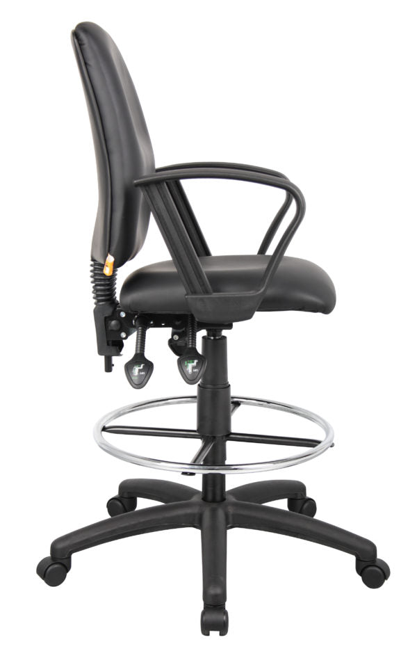 Boss Drafting Stool with Black Leather Seat - Adjustable Height Office Chair (Models B1645, B1646, B1647) - Perfect for Architects, Artists & Home Office Workspaces