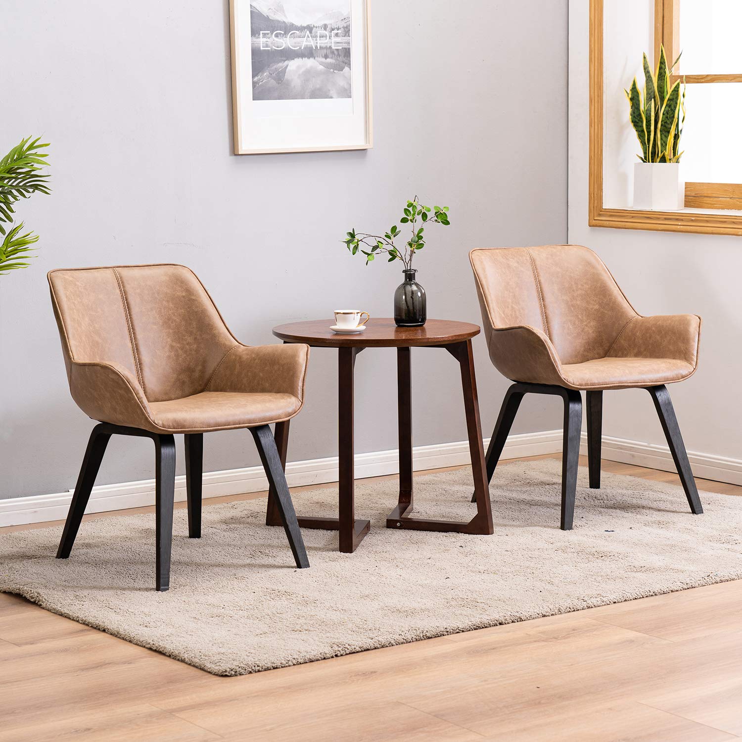 Set of 4 Yellow PU Leather Modern Accent Chairs - Upholstered Living Room & Dining Room Chairs (2 Pack) - Perfect for Home Decor, Lounge Seating & Small Space Furniture