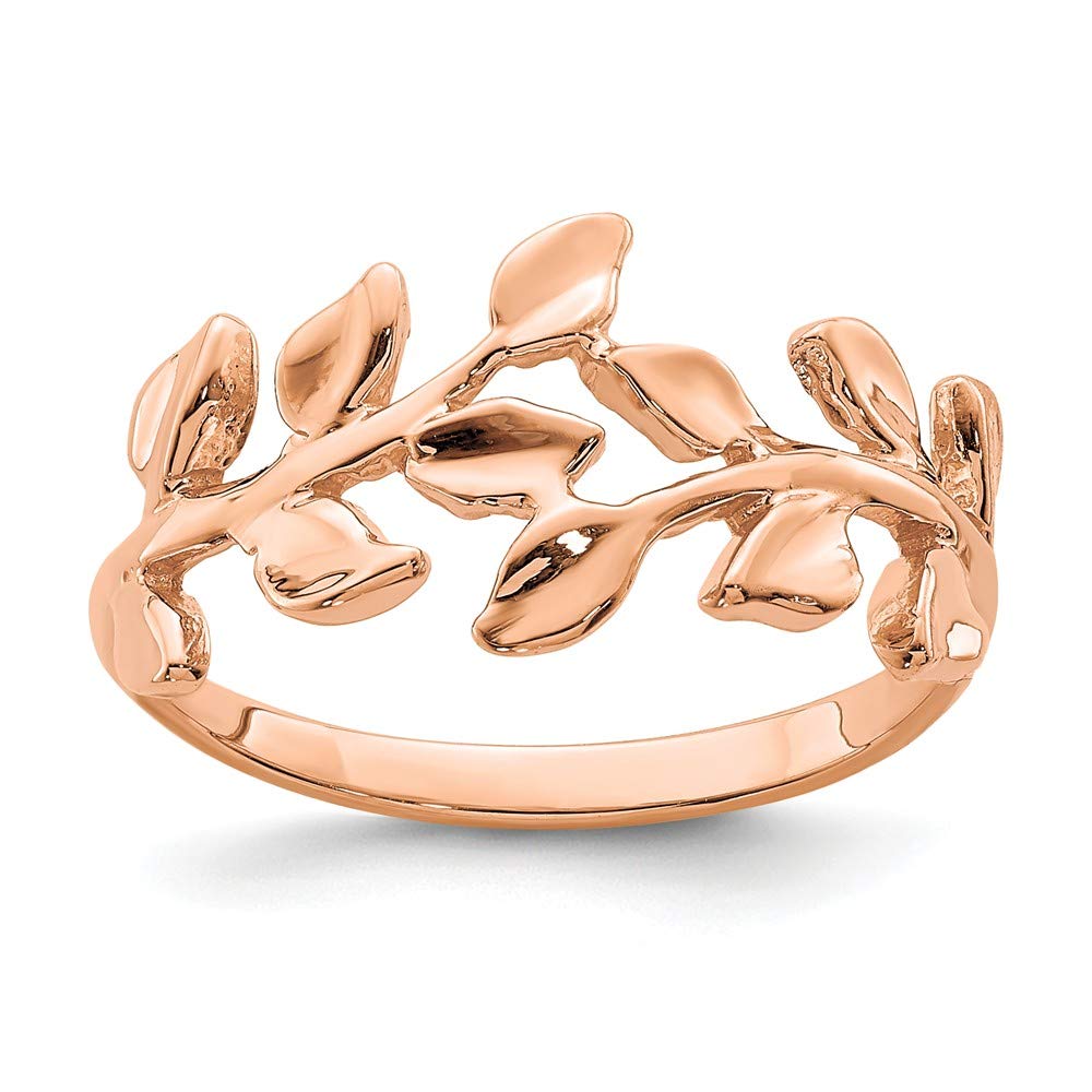 14K Rose Gold Leaf Ring Band for Women - Elegant Nature-Inspired Jewelry for Everyday Wear, Gifts & Special Occasions