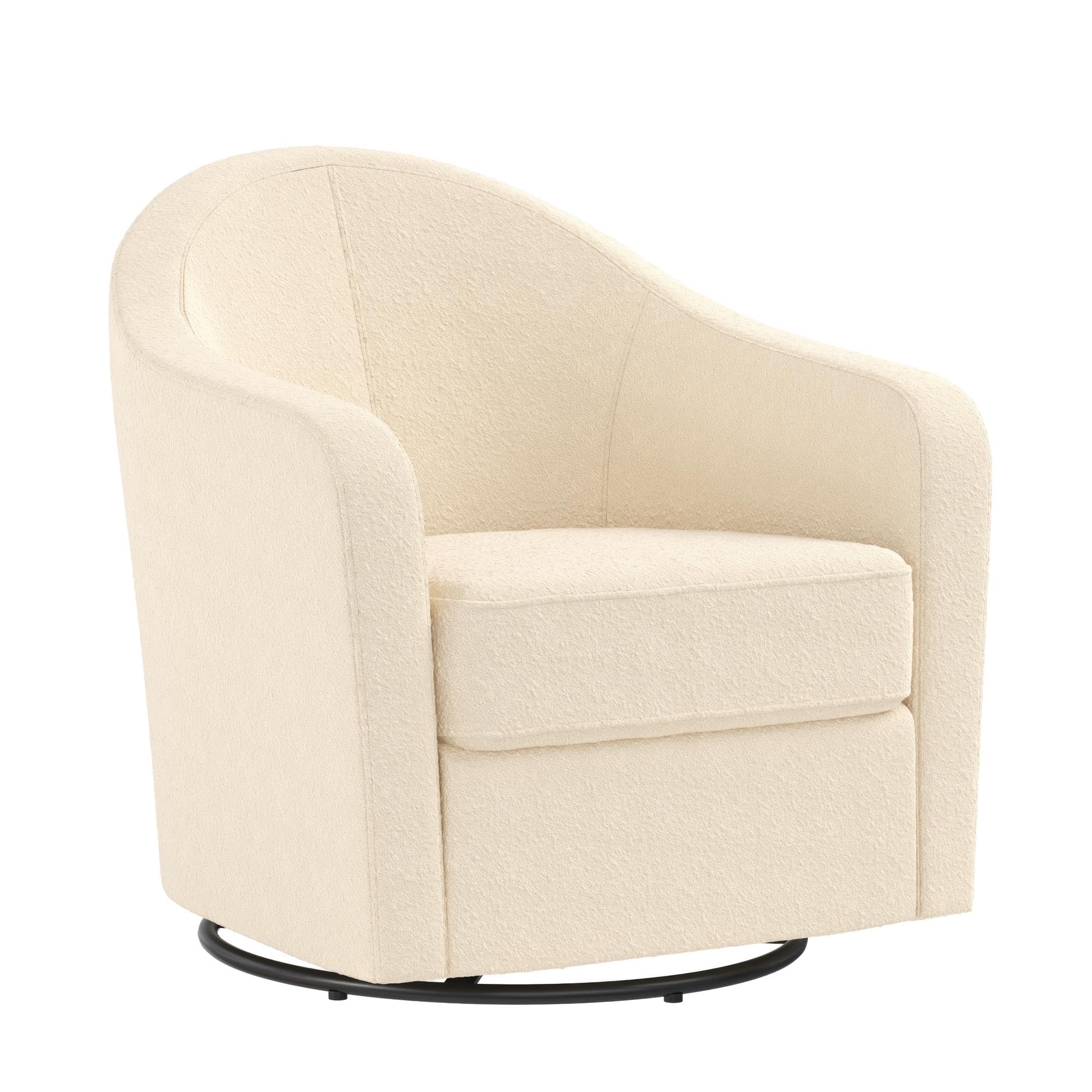 DHP Gentle Swivel Curved Accent Chair, Ivory Boucle Fabric Upholstered Modern Lounge Chair for Living Room, Bedroom, or Office - Perfect for Relaxing, Reading, and Decorating