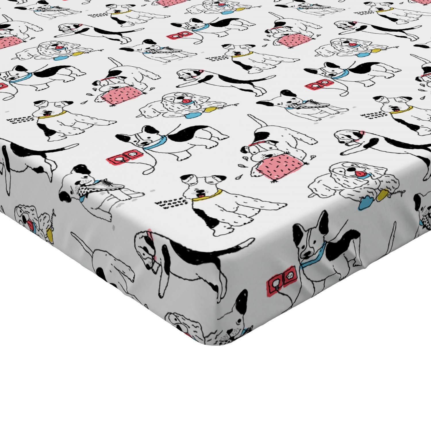 Ambesonne Dog Lover Fitted Sheet - Playful Puppies Design, Twin XL, Dark Purple for Cozy Pet Beds
