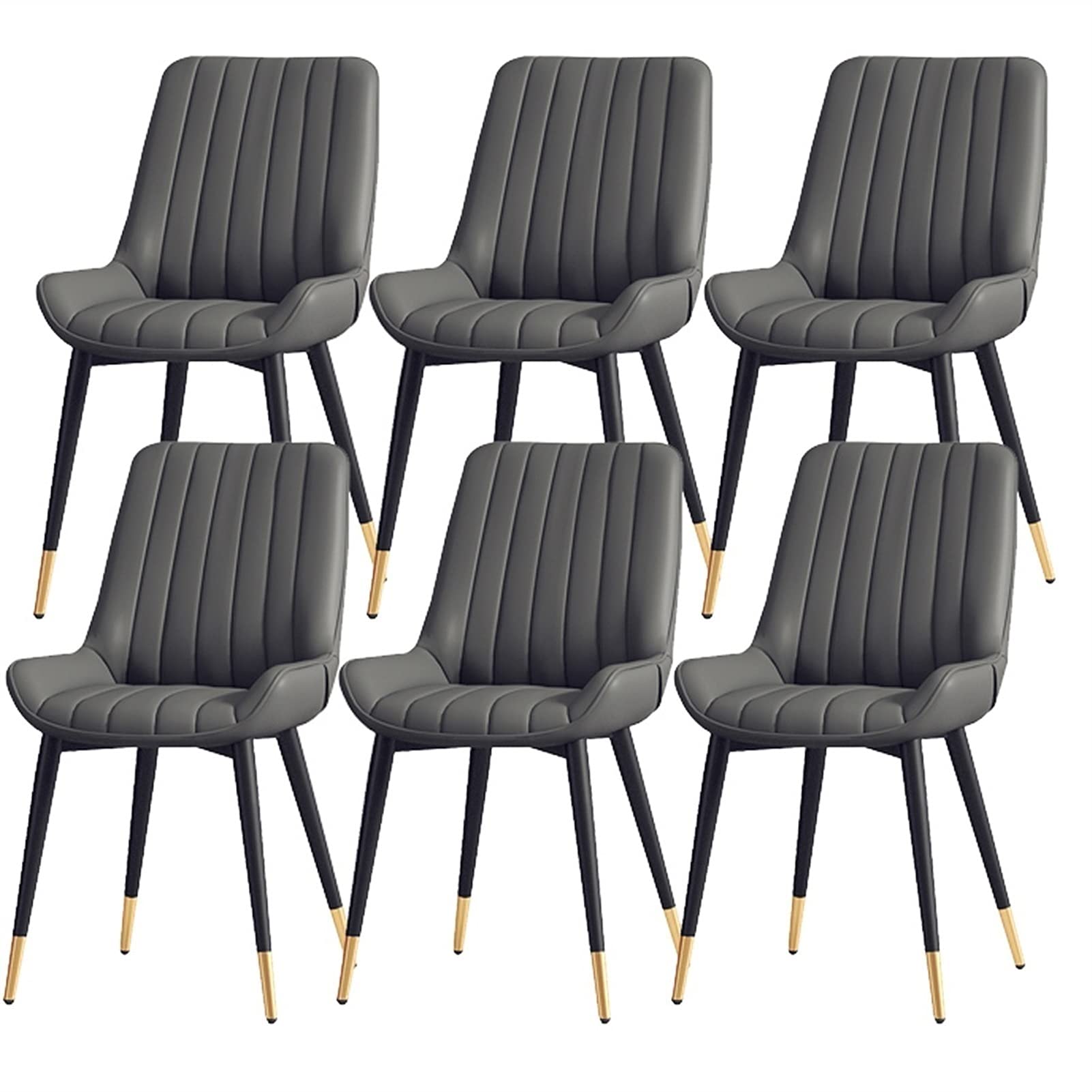Modern Mid-Century Dining Chairs Set of 6 - PU Cushioned Kitchen & Living Room Side Chairs with Metal Legs, Dark Gray - Perfect for Home Dining, Kitchen Island & Contemporary Interior Decor