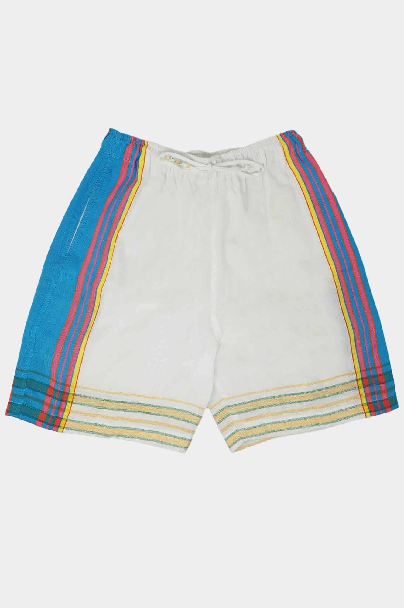 Kikoy Long Shorts for Men & Women | Comfortable Cotton Beach Shorts in White & Turquoise - Perfect for Swimming, Surfing, and Summer Vacation