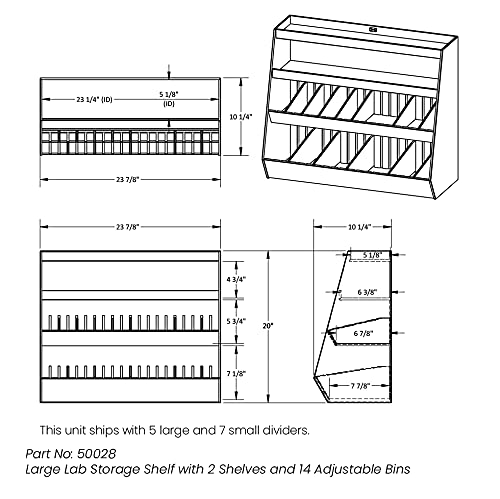 TrippNT Large Lab Storage Shelf with 2 Shelves & 14 Adjustable Bins - 23.875