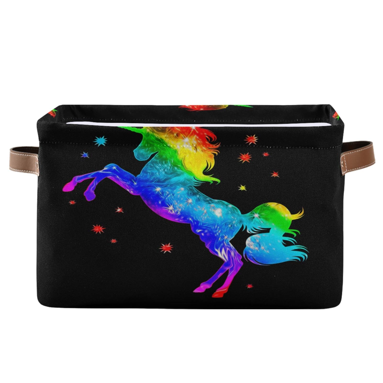 AUUXVA Rainbow Magic Unicorn Storage Cube Box - Durable Canvas Collapsible Toy Organizer Bin with Handles for Kids' Room, Closet, Nursery & Playroom | Perfect for Toys, Books & Home Organization