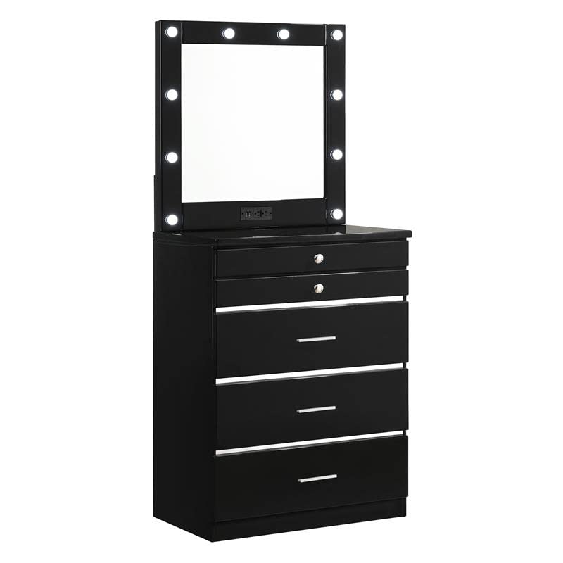 Furniture of America Lita Contemporary Black Wood Vanity Chest with Mirror | Modern Dresser for Bedroom, Bathroom & Dressing Room | Space-Saving Storage Solution