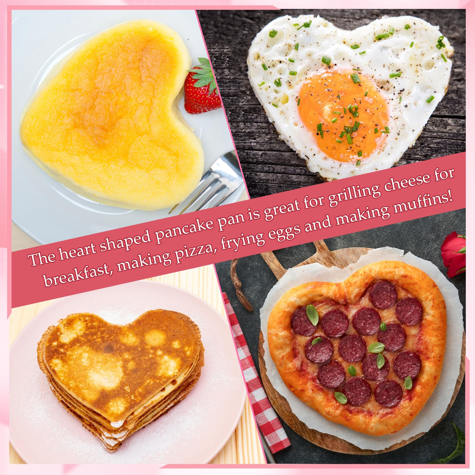 Heart-Shaped Pancake Pan - Nonstick Mini Frying Pan with Granite Coating for Eggs, Pancakes, Burgers - Perfect for Valentine's Day Breakfast, Kids Cooking & Romantic Dinners - Pink