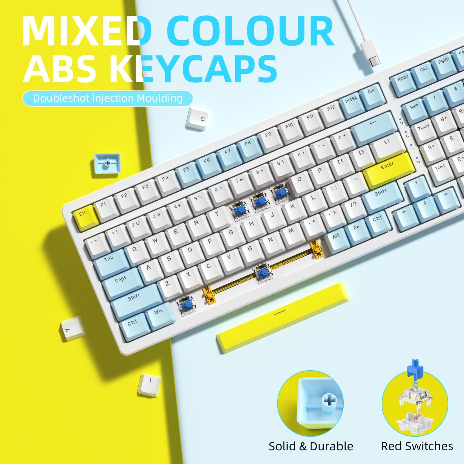Ajazz Mechanical Gaming Keyboard - Hot Swappable, Compact USB Wired with Numeric Pad, 100 Keys Double-Shot ABS Keycaps, N-Key Rollover RGB Custom Keyboard for PC & Mac (MX Blue) - Perfect for Gaming, Typing & Office Work