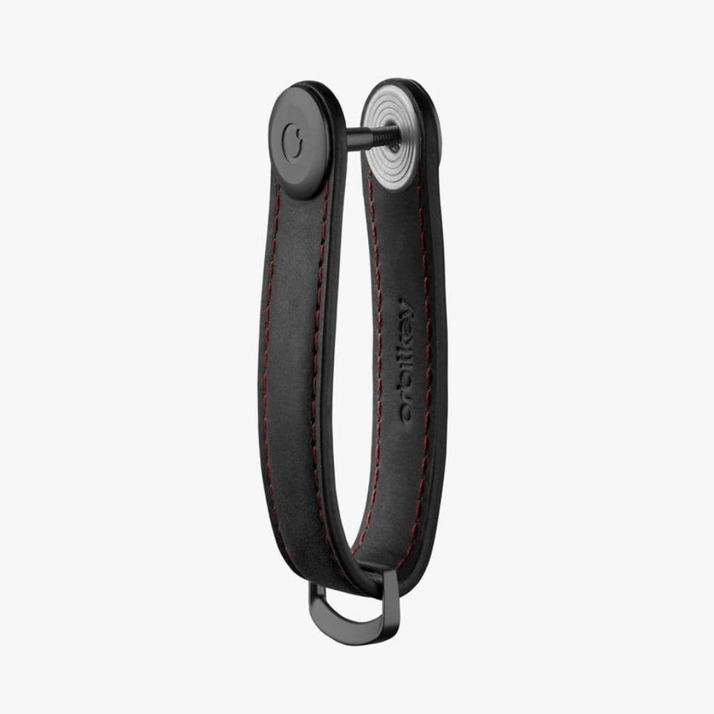 Orbitkey Leather Key Organizer - Premium Crazy Horse Leather in Obsidian Black with Red Stitching | Compact Key Holder for Home, Office & Travel Accessories