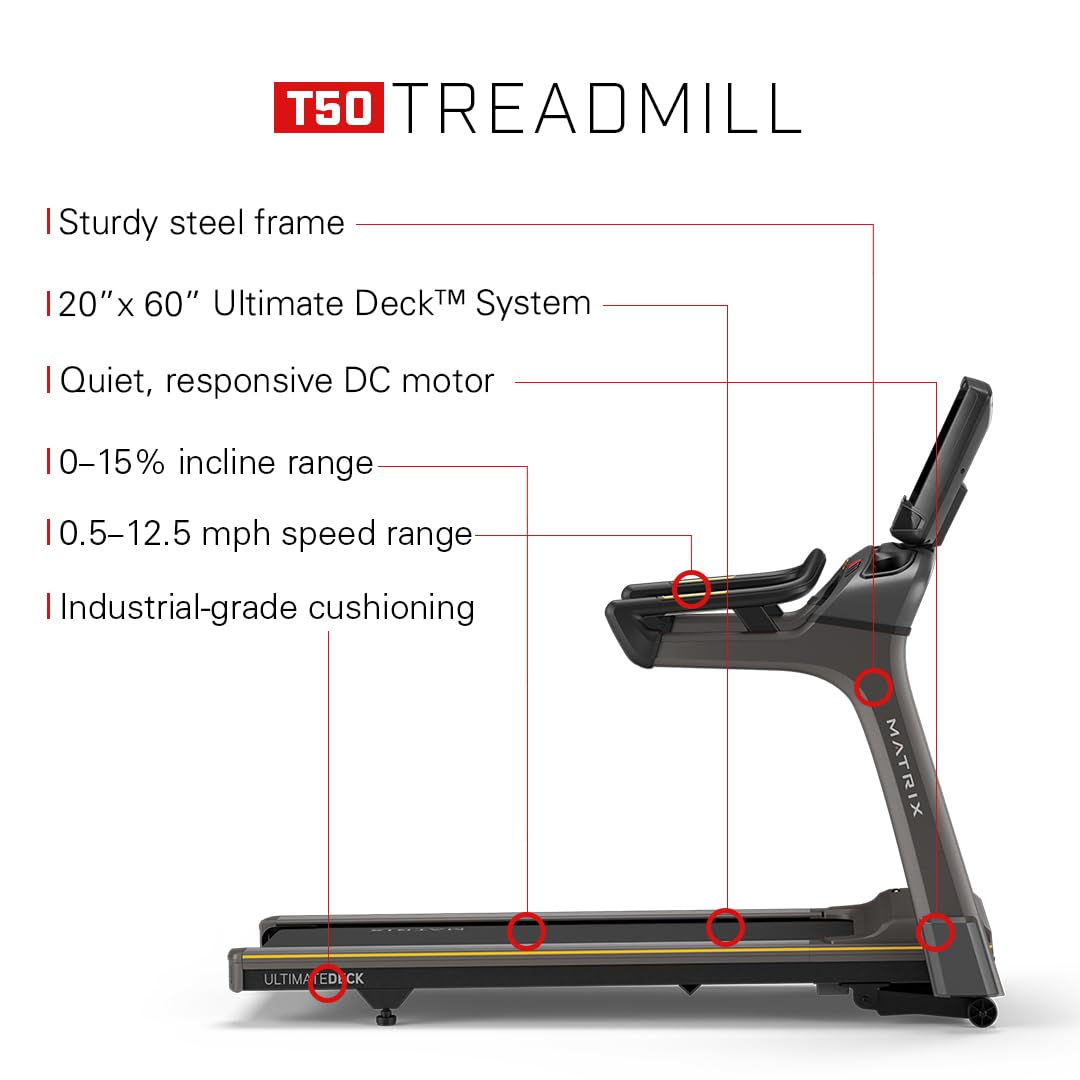 Matrix Fitness T50 Treadmill with XUR Console - Premium Home Gym Equipment for Running & Walking - Perfect for Cardio Workouts, Weight Loss & Indoor Fitness Training