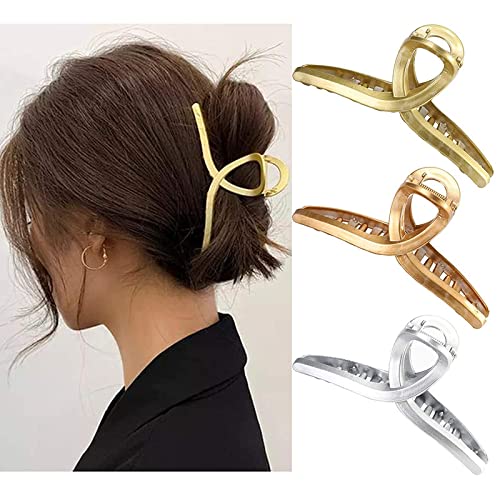 Trendy No Slip Claw Hair Clips for Women - 3 Pack Gold Rose Gold Silver Hair Clamps Barrettes for Thick Hair | Perfect for Ponytails, Buns & Everyday Hairstyles