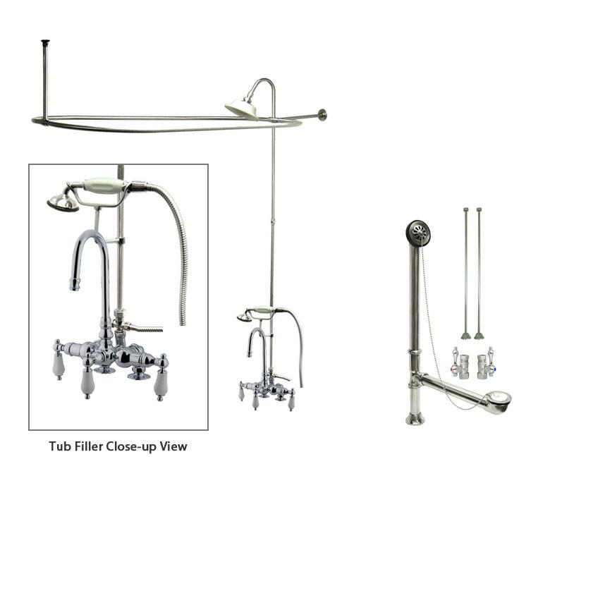 Vintage Chrome Clawfoot Bathtub Faucet with Shower Kit & Enclosure Curtain Rod - 16T1CTS - Perfect for Classic Bathroom Renovation & Freestanding Tub Installation
