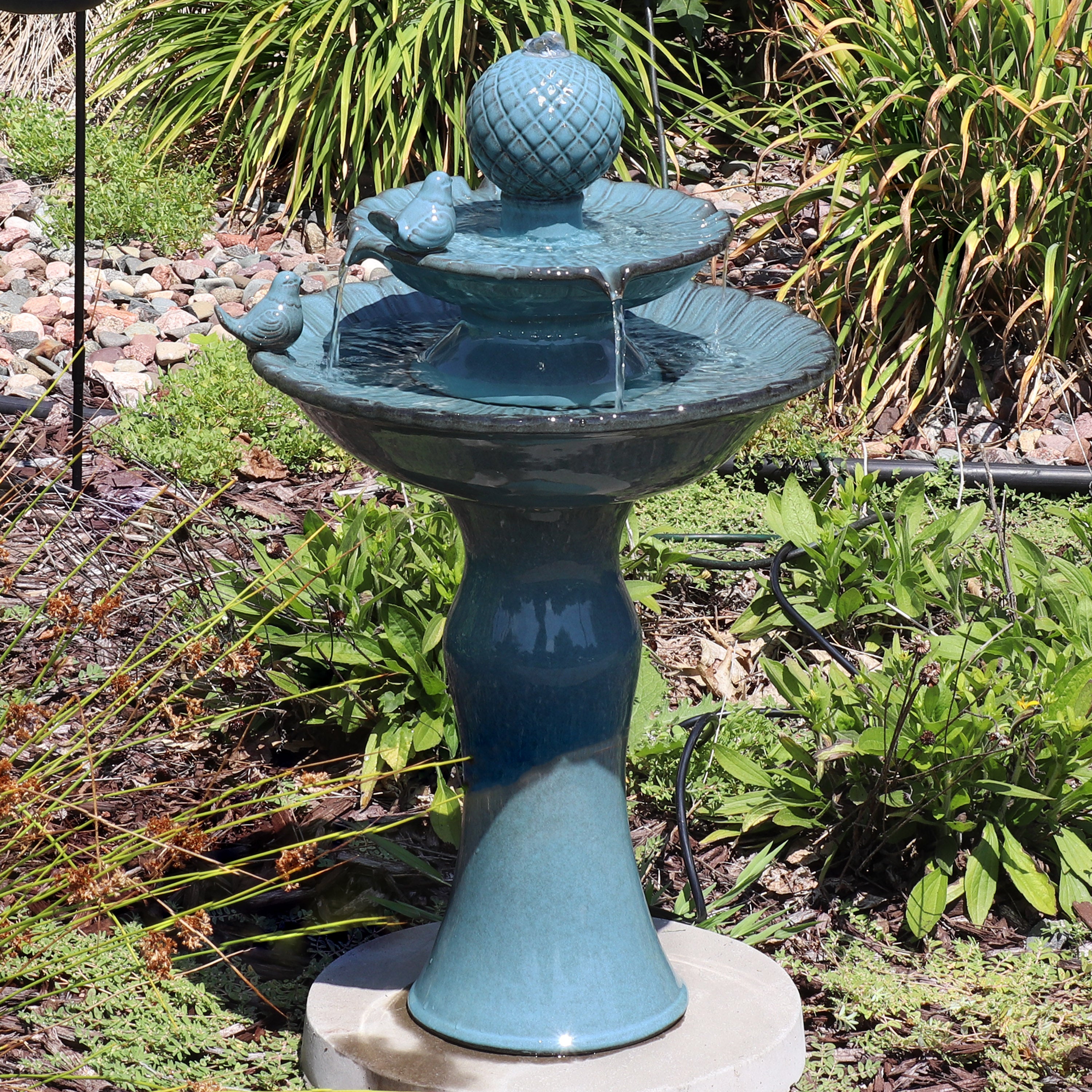 Sunnydaze 2-Tier Ceramic Outdoor Water Fountain with Resting Birds - 27 Inch Garden Decor for Patio, Yard & Backyard - Relaxing Water Feature for Outdoor Spaces