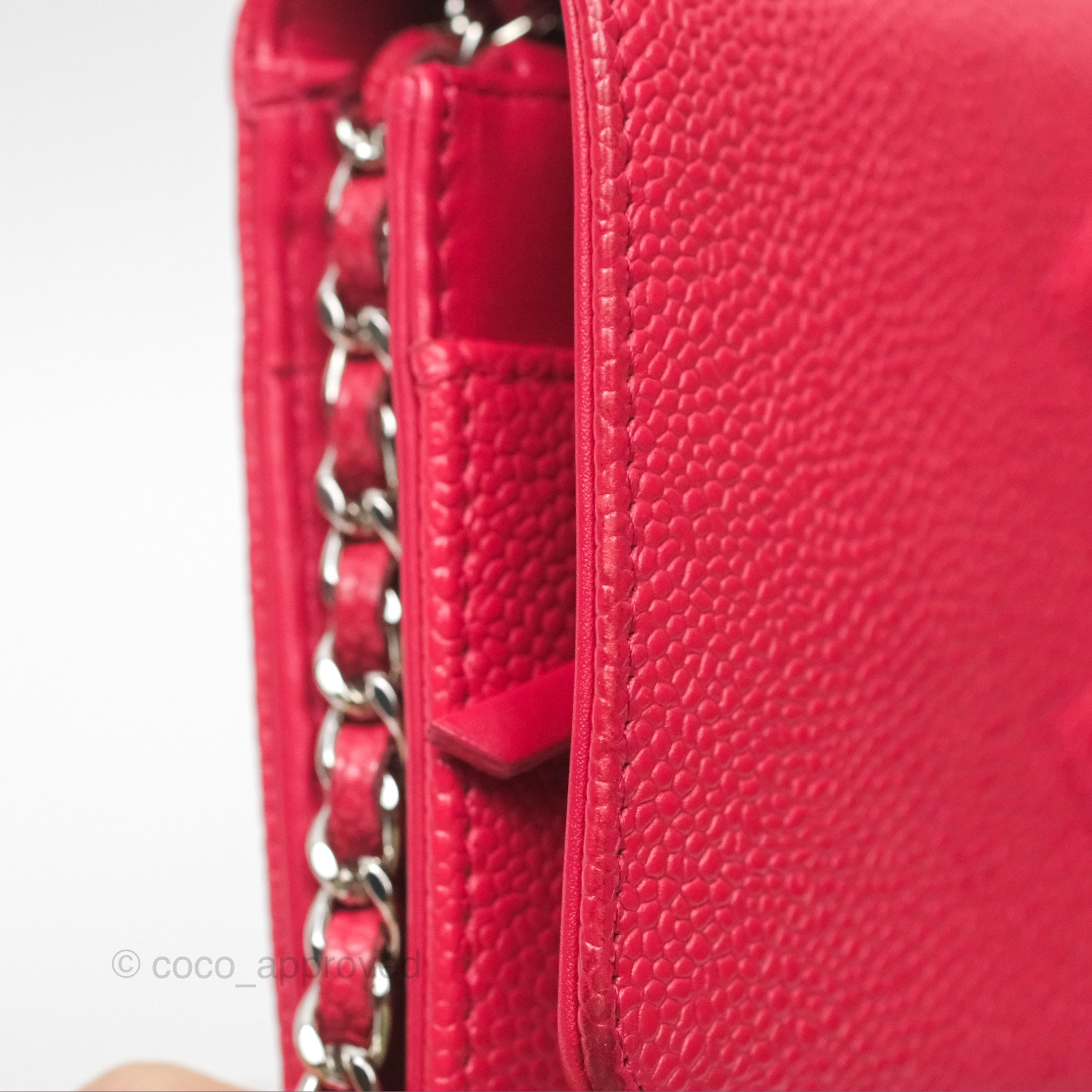 Chanel CC Wallet On Chain WOC in Dark Pink Caviar Leather with Silver Hardware - Perfect for Evening Events, Parties & Luxury Fashion Accessories