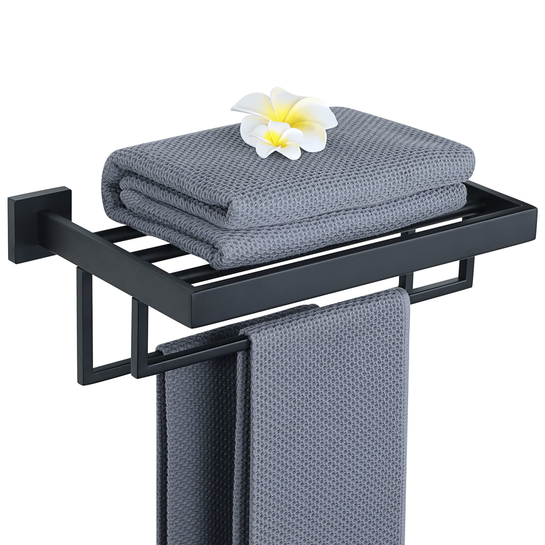 16 Inch Stainless Steel Towel Rack for Bathroom - Wall Mounted Double Towel Bars, Heavy Duty SUS 304 Hand Towel Holder in Matte Black - Perfect for Bathroom, Kitchen, and Laundry Room Organization
