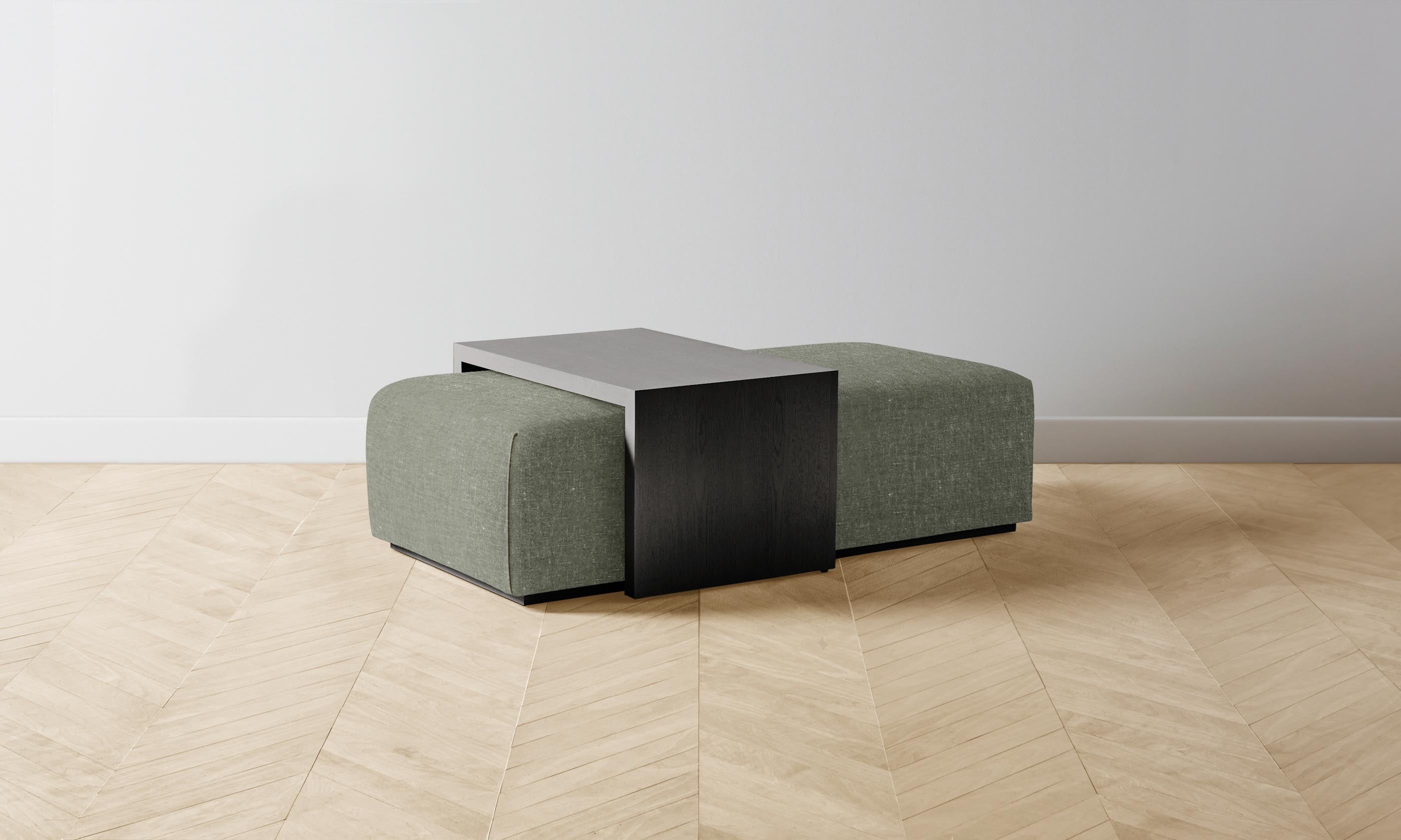 The Bowery Ottoman - Heritage Belgian Linen in Thyme | Modern Living Room & Bedroom Accent Furniture for Home Decor