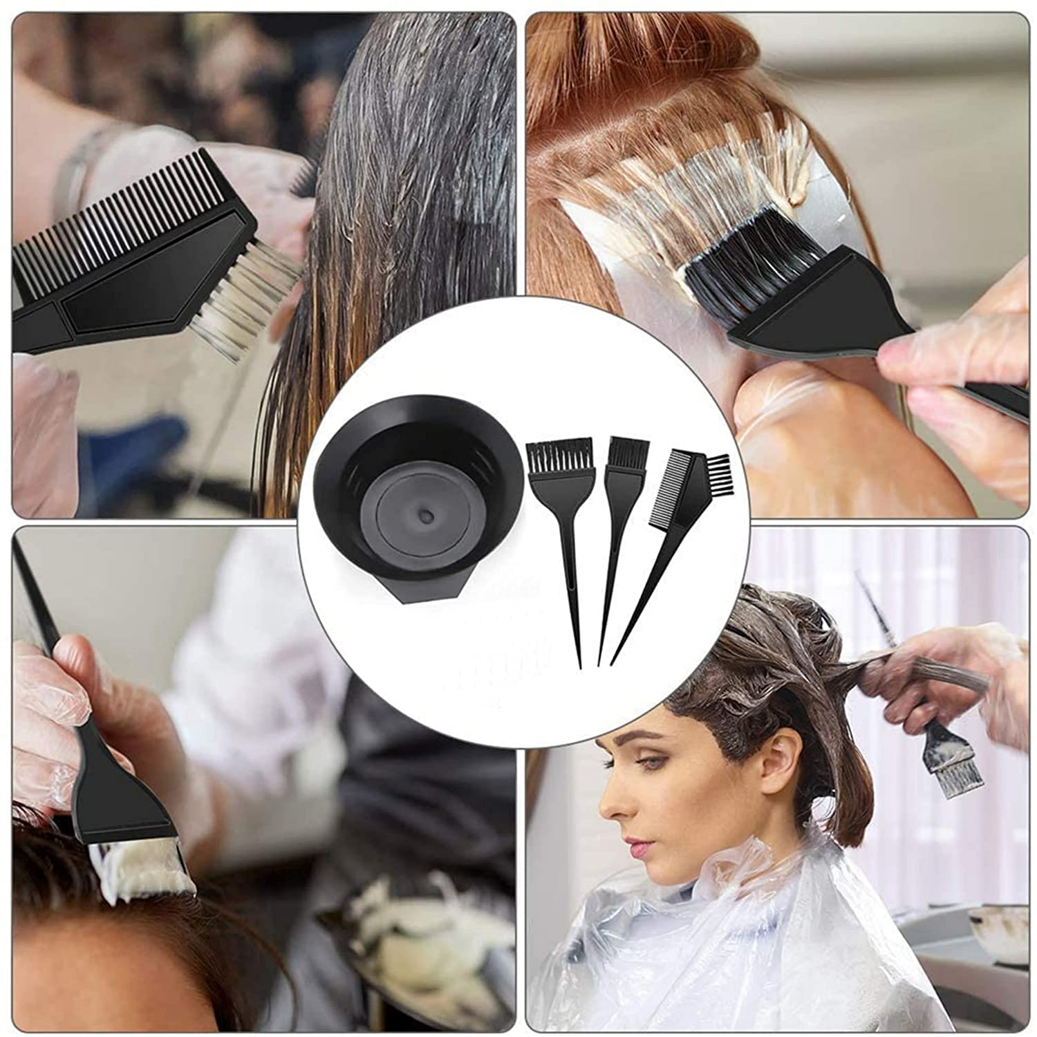 E-DUNIA® Professional Hair Dye Brush & Bowl Set - 3 Piece Hair Coloring Kit with 4 Mixing Bowls - Perfect for Salon & At-Home Hair Coloring