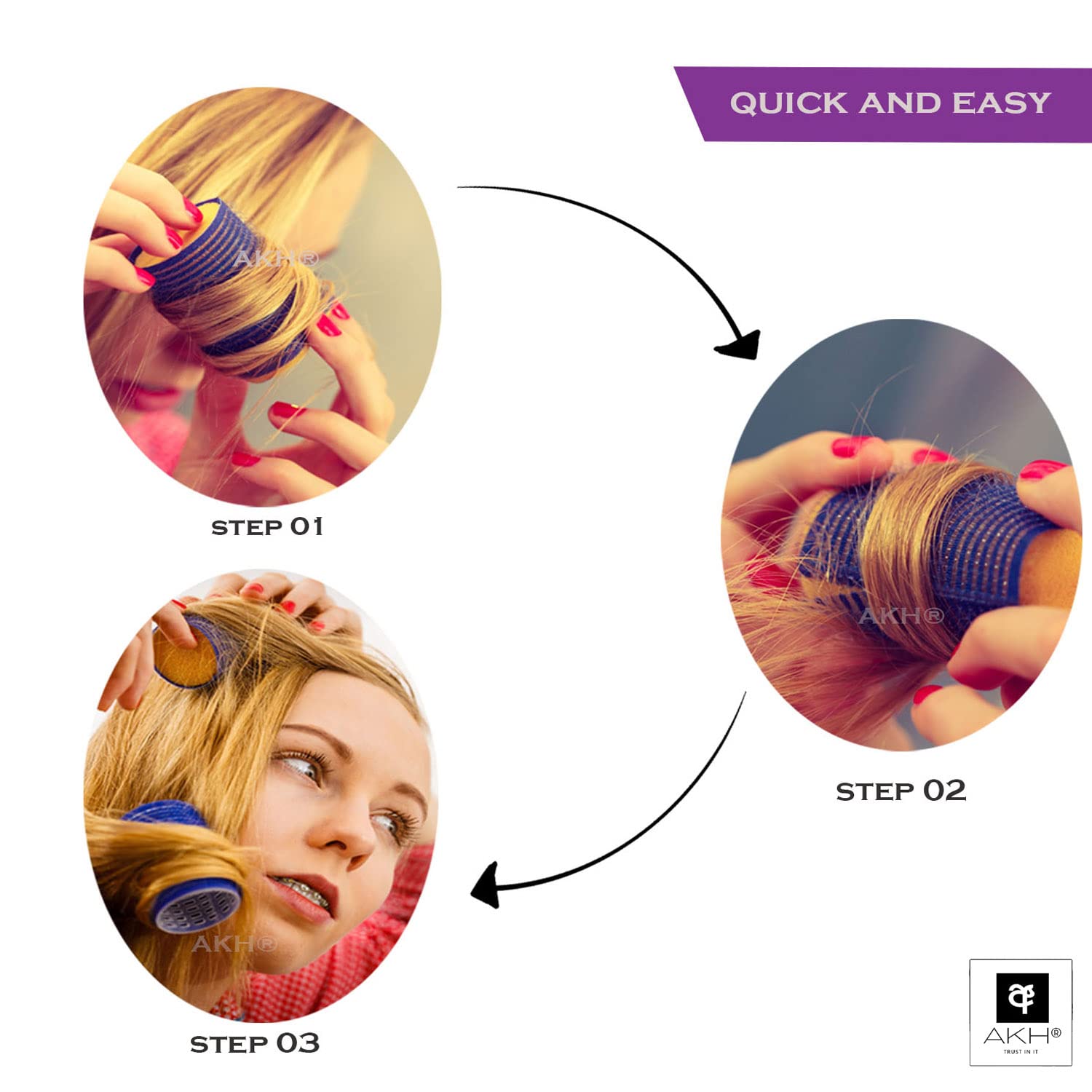 AKH® Self Grip Hair Rollers - 12 Pack Large 30mm Black Curling Rollers for Short & Long Hair - Salon Quality Styling Tools for Waves & Curls - Unisex Hair Curlers for Men, Women & Kids - Perfect for Home Styling, Salon Use & Special Occasions