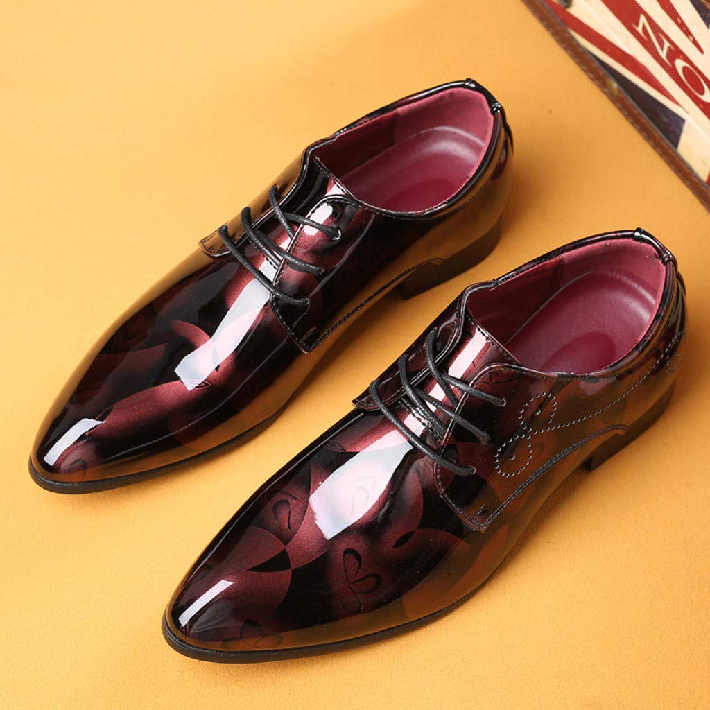 IQYU Men's Classic Pointed Toe Lace Up Dress Shoes - Wedding, Business & Motorcycle Shoes - Red, Size 9.5 UK - Perfect for Formal Events, Office Wear & Riding