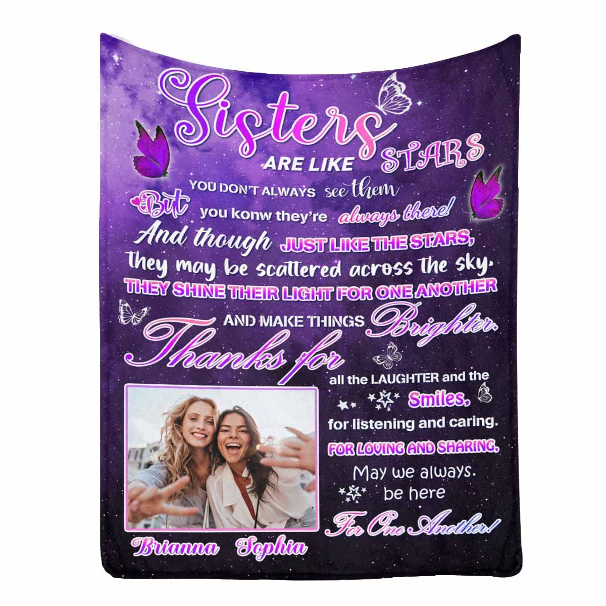 MyPupSocks Personalized Photo Blanket for Sister - Custom Best Friend Gift with Name & Picture - 40x50 Inch Soft Fleece Throw Blanket - Perfect for Bedroom, Couch & Gift Giving Occasions