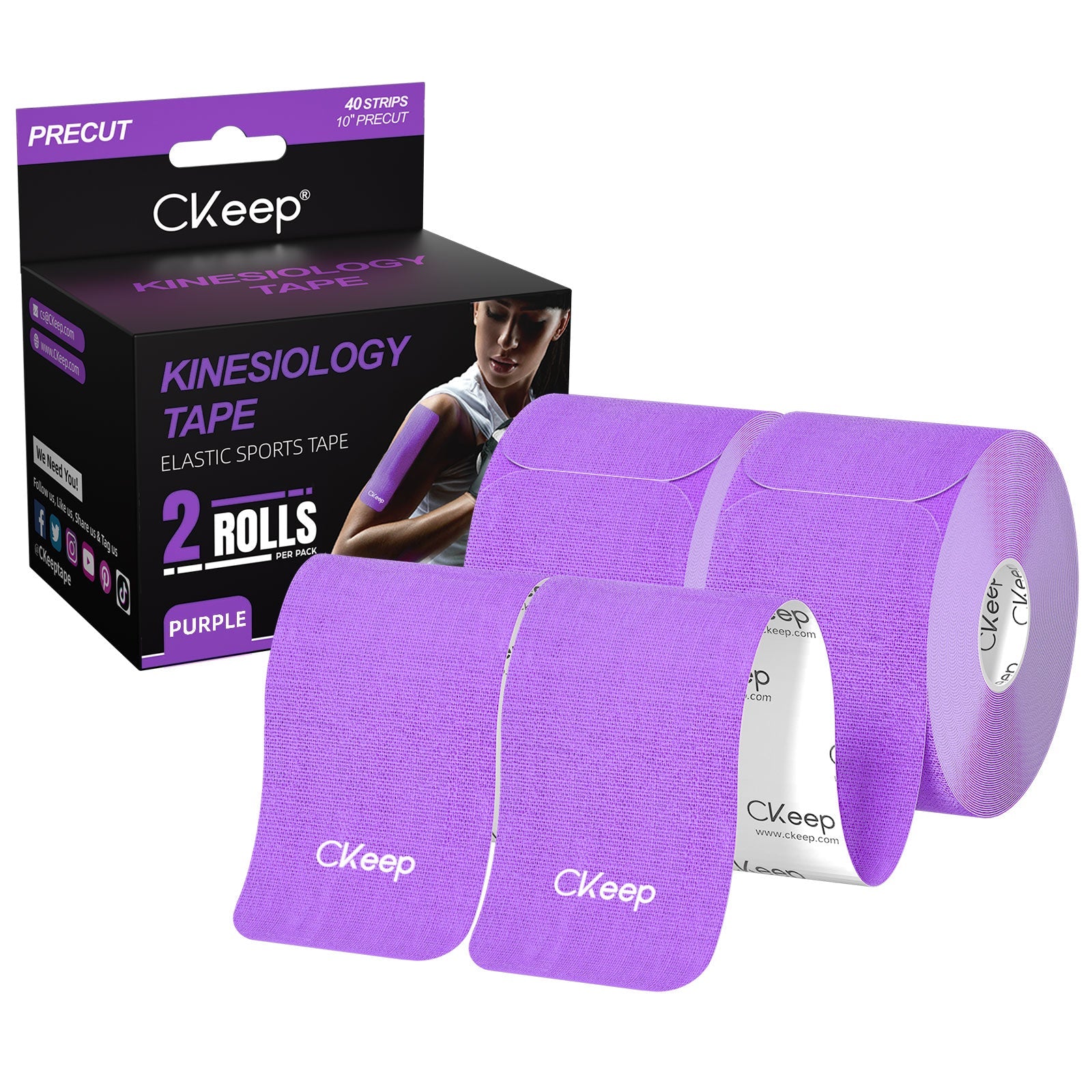 CKeep Kinesiology Tape - Pre-Cut Strips (2 Rolls) for Sports Injury Recovery & Muscle Pain Relief - Ideal for Athletes, Runners & Physical Therapy