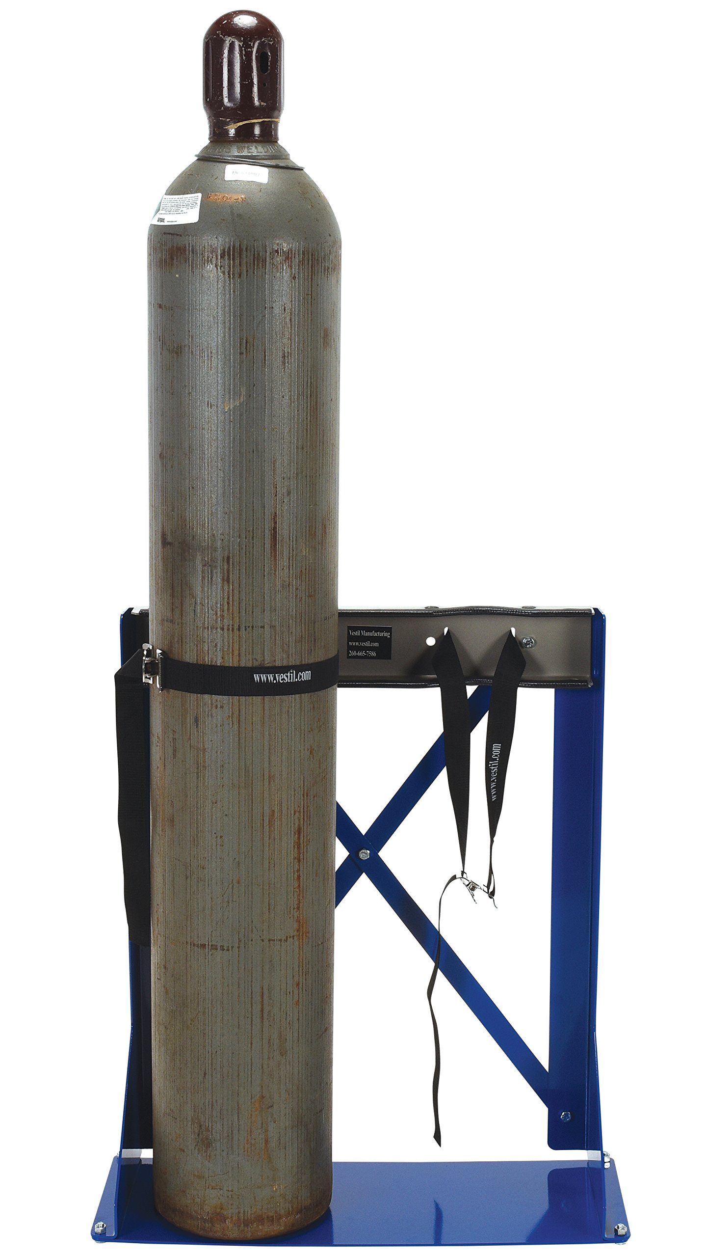 Vestil CB-S-2S Heavy Duty Cylinder Bracket Stand - Holds 2 Gas Cylinders, Durable Blue Steel Construction - Perfect for Workshop, Garage & Industrial Storage