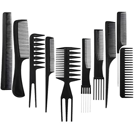 Professional 10-Piece Plastic Hair Comb Set for Salon Styling - Multipurpose Hairbrush & Barber Tools for Cutting, Styling & Detangling (Black) - Perfect for Home Haircuts, Salon Use & Travel Grooming Kits