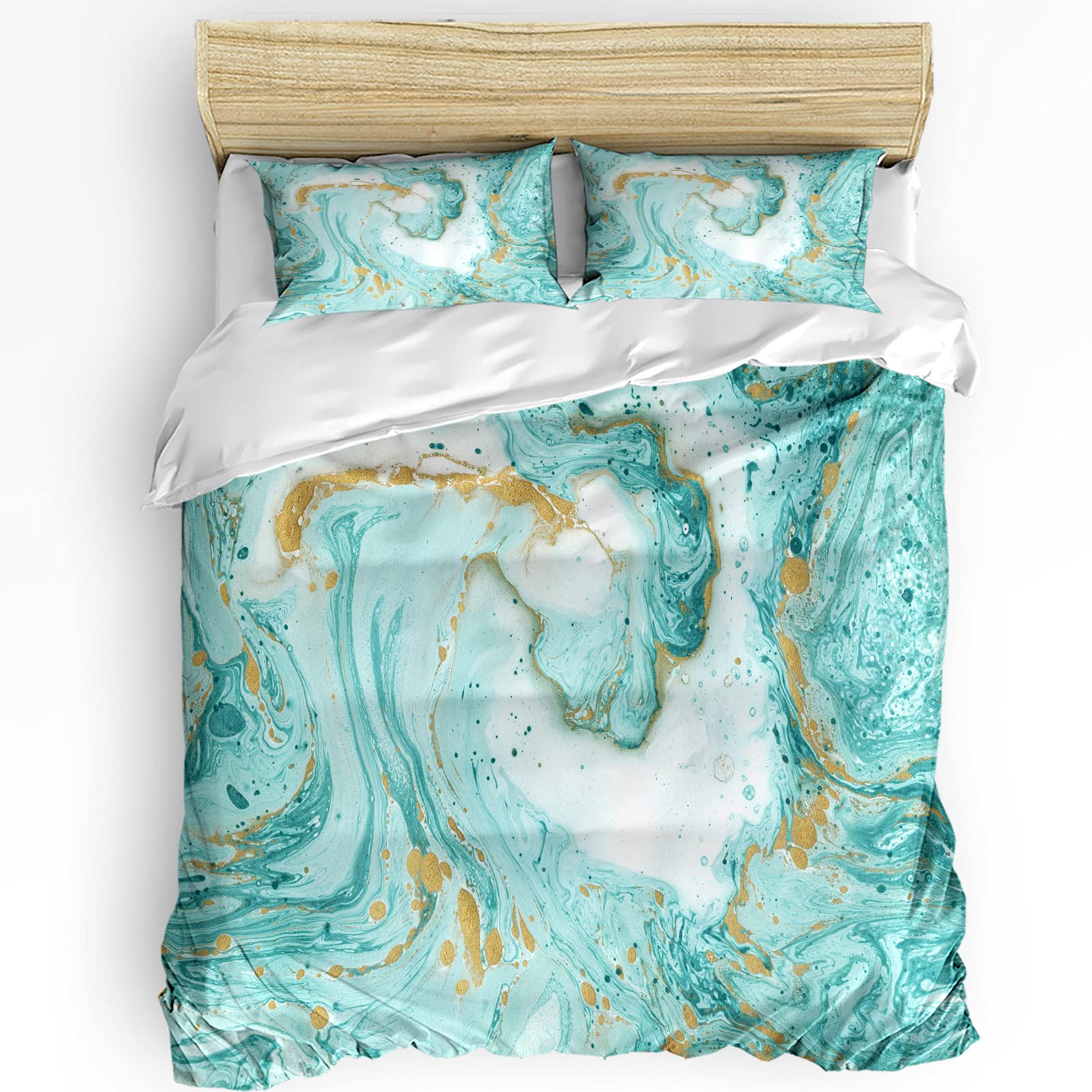 LooPoP Marble Turquoise Full Bedding Set - 3 Piece Comforter Duvet Cover with Pillow Shams for Teens Boys & Girls | Soft Hazy Stripes Design | Perfect for Bedroom Decor, Dorm Room Essentials & Gift Giving