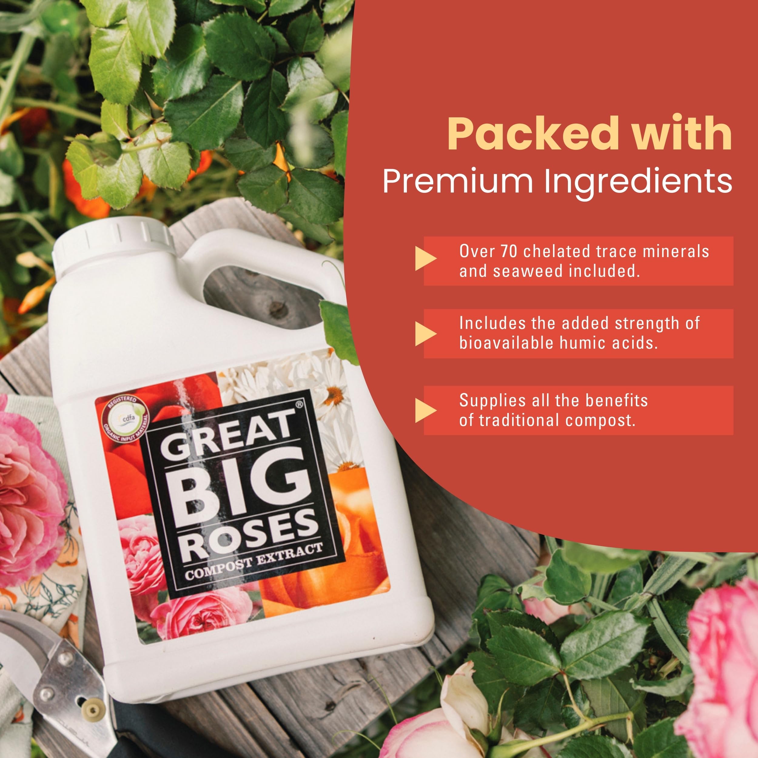 Premium Rose Fertilizer & Soil Booster - 1 Gallon Concentrate (Makes 32 Gallons) for Lush Roses & Flowers | Organic Compost Extract for Rose Bushes & Gardens | Perfect for Home Gardening, Landscaping & Flower Beds