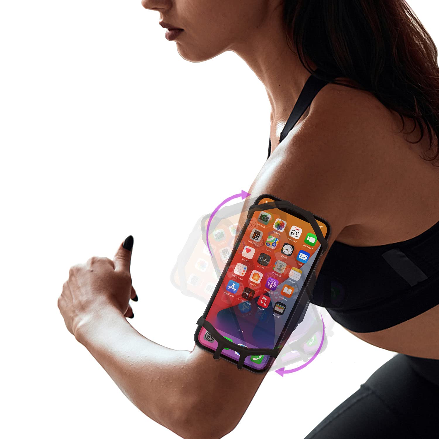 JEMACHE Running Armband for iPhone 16 Pro Max & 15/14/13/12/11 Pro, iPhone 16/15 Plus, Samsung Galaxy S24/S23/S22/S21 Ultra/Plus - Adjustable Phone Holder for Workouts, Jogging & Fitness (Black)