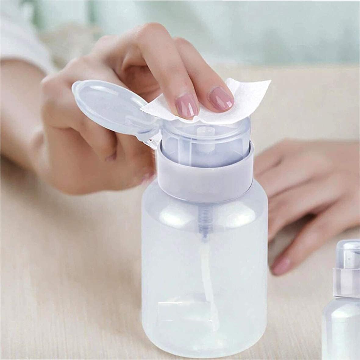 Lockable Push Down Pump Dispenser Bottle for Nail Polish & Makeup Remover - Leakproof Refillable Cosmetic Container (1-Pack) - Perfect for Salon, Travel & Home Nail Care Organization